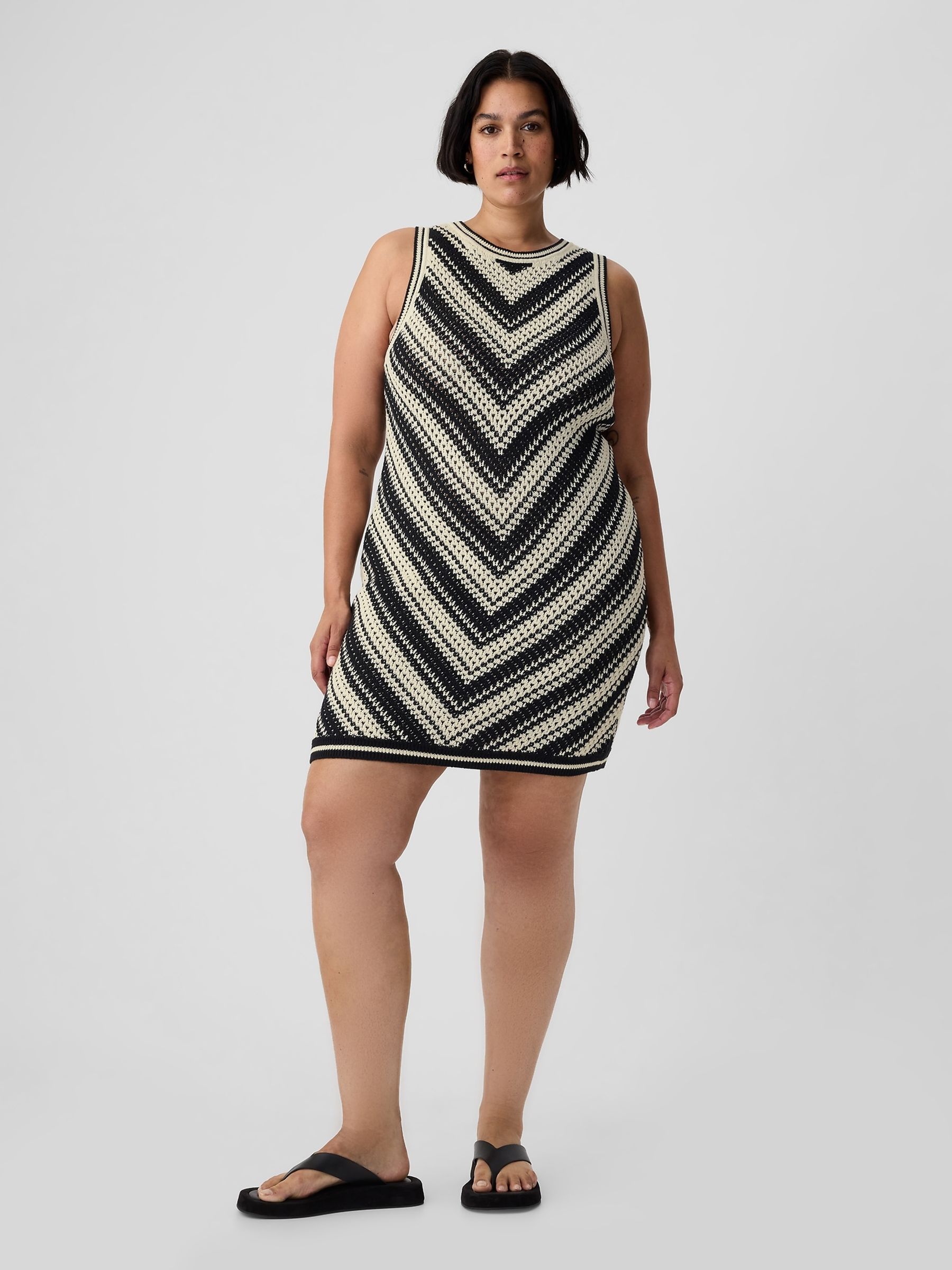 Black Sleeveless Knit Crochet Mini Dress - Image 3 of 5