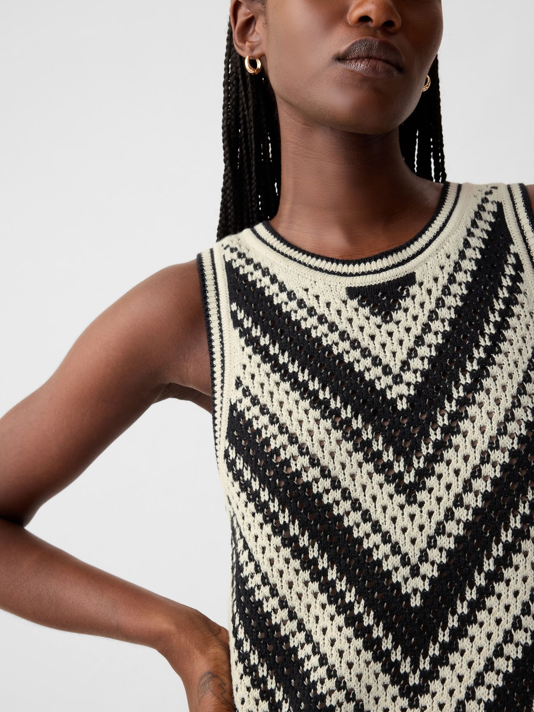 Black Sleeveless Knit Crochet Mini Dress - Image 5 of 5
