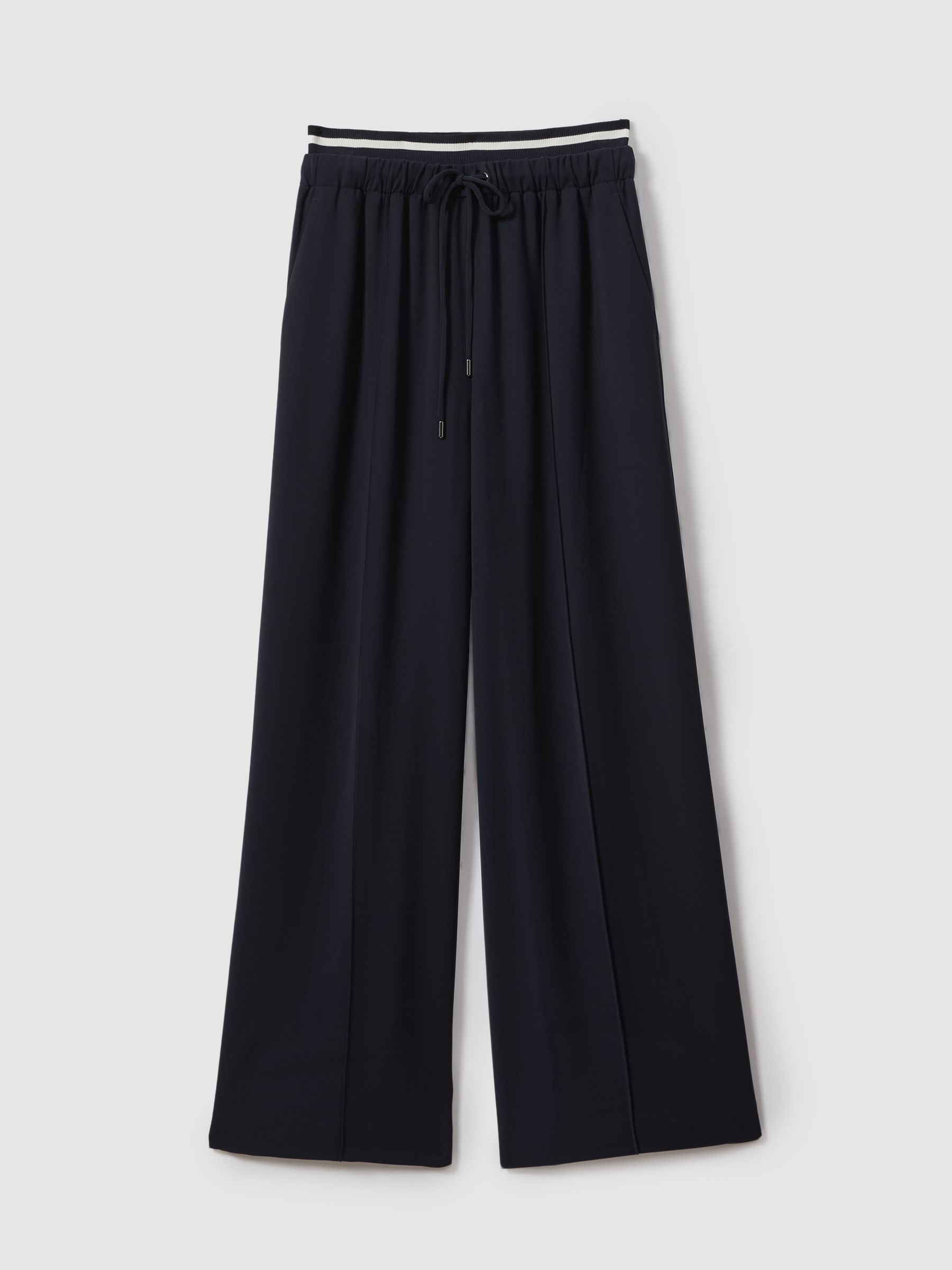 Petite Waistband Detail Wide Leg Trousers in Navy - Image 2 of 7 Petite Waistband Detail Wide Leg Trousers in Navy - Image 2 of 7