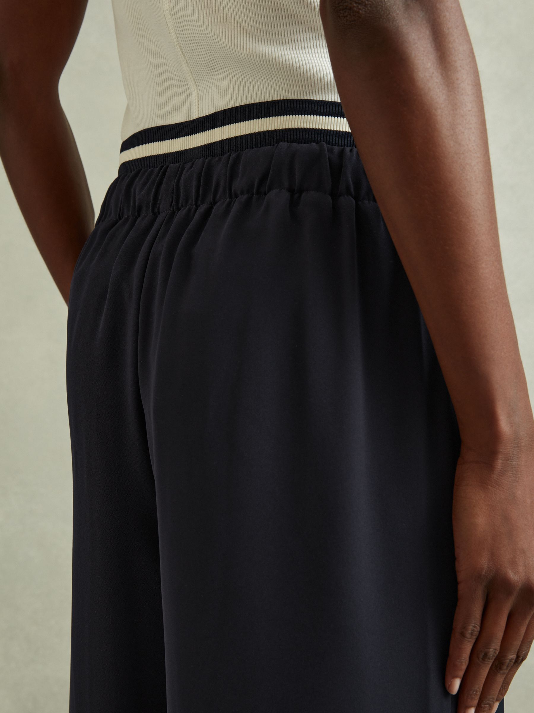 Petite Waistband Detail Wide Leg Trousers in Navy - Image 5 of 7
