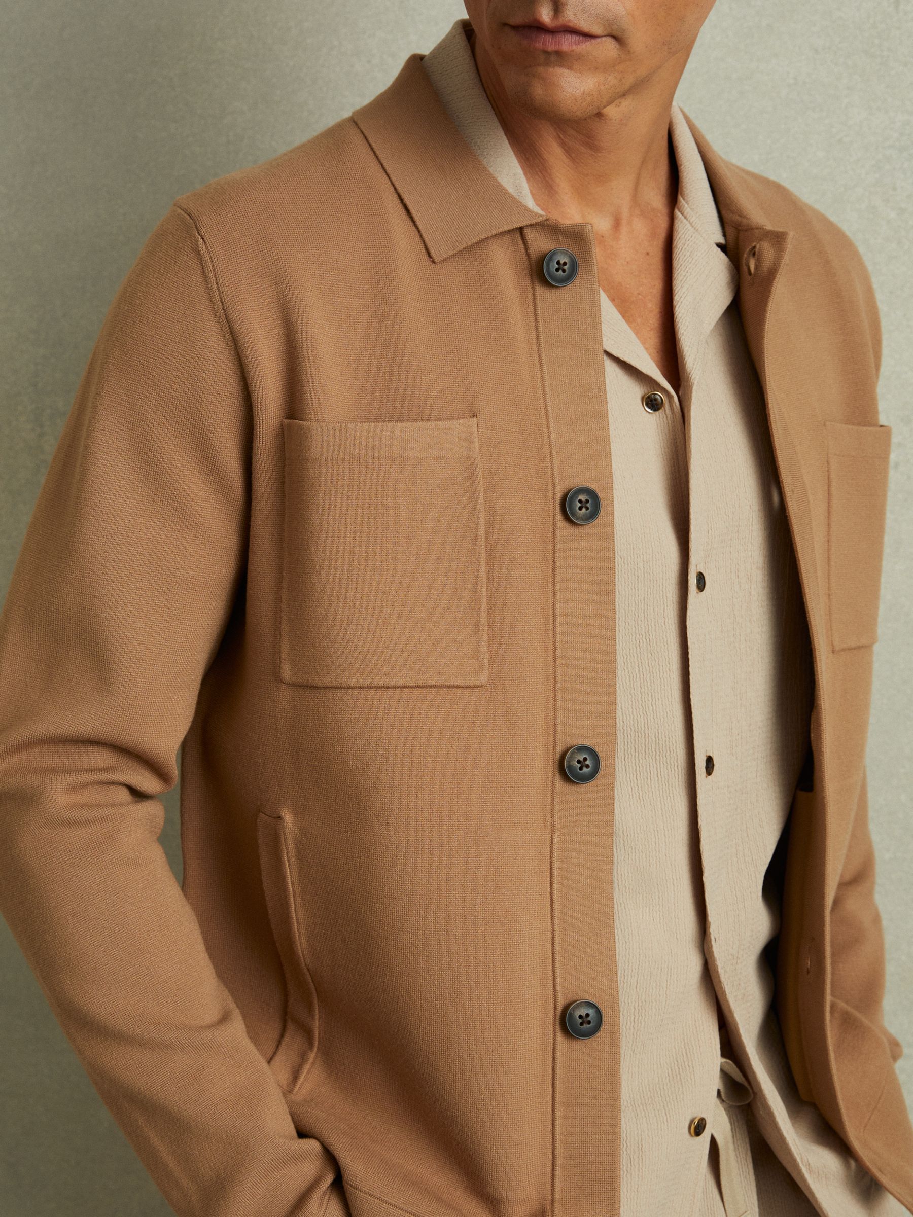 Knitted Button-Through Jacket in Camel - Image 3 of 5