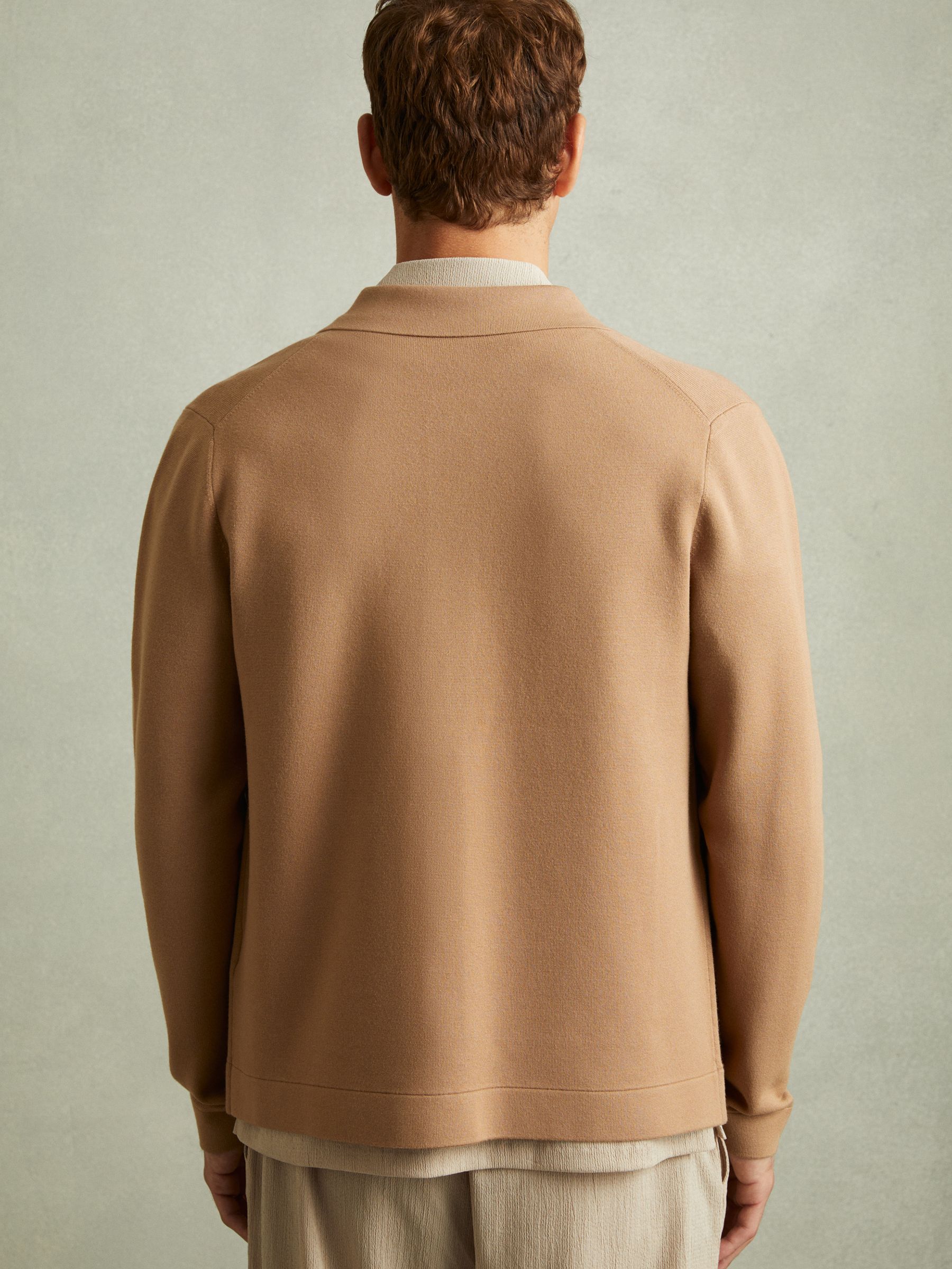 Knitted Button-Through Jacket in Camel - Image 4 of 5