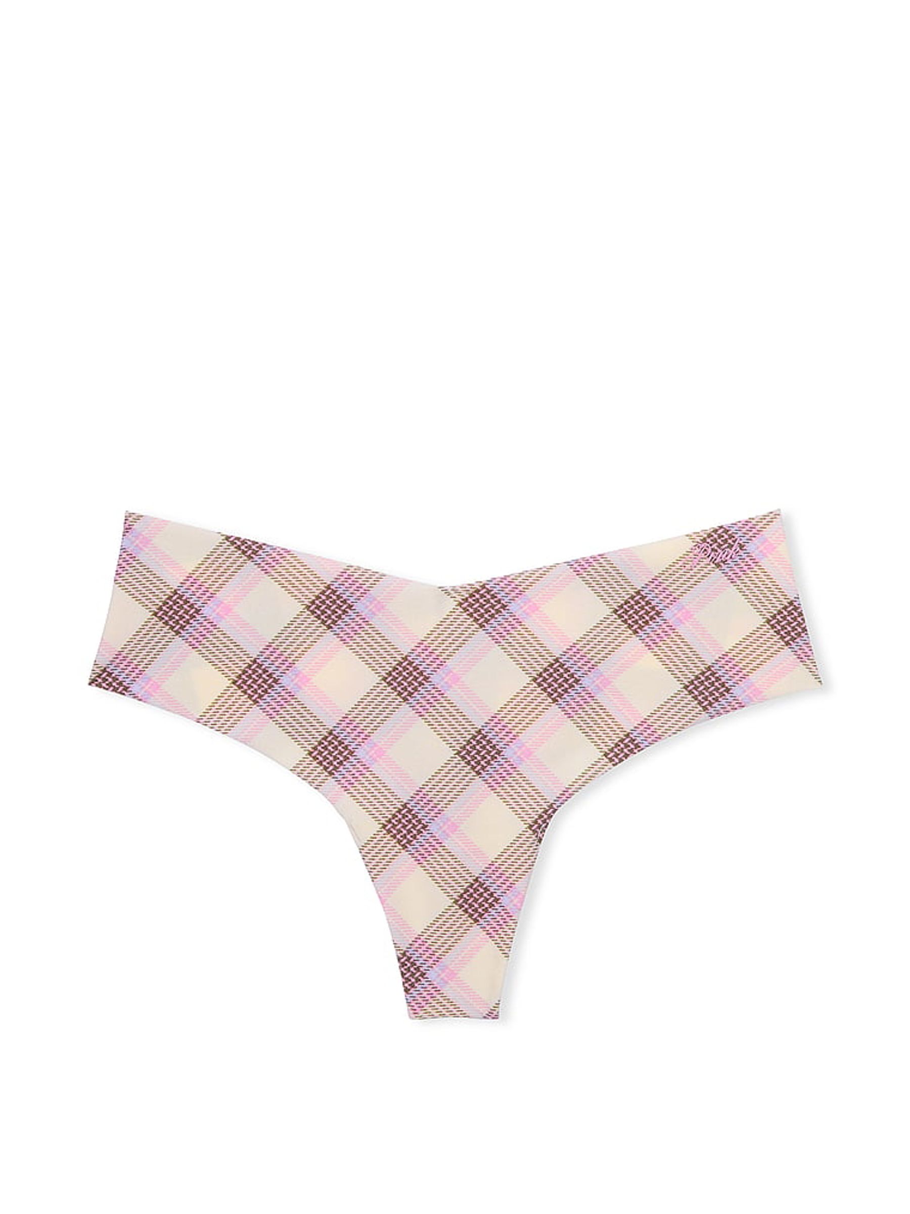 Moonstone Pink Plaid Thong No Show Lace Trim Hipster Knickers - Image 3 of 3