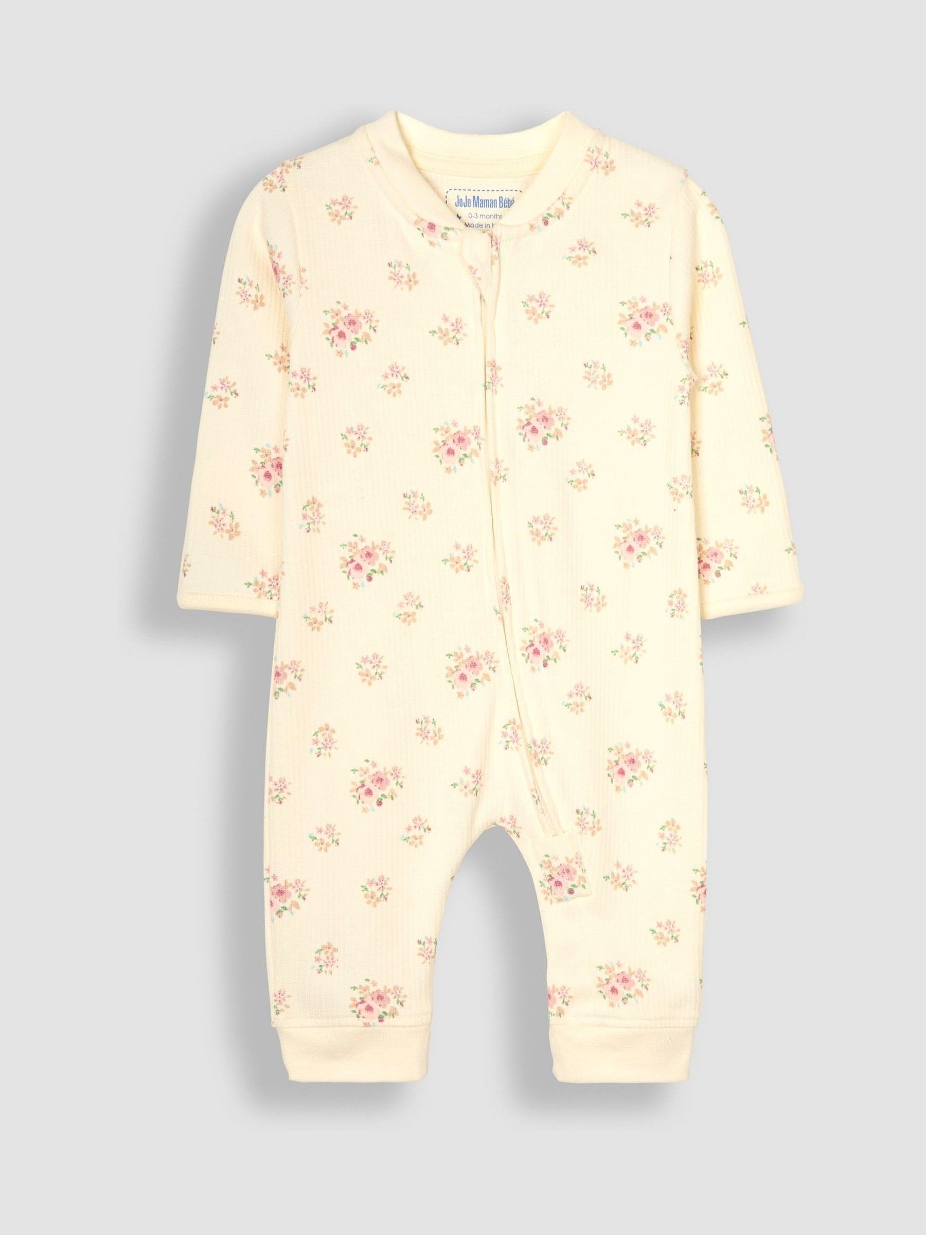 Cream Rose Print Ribbed Footless Sleepsuit - Image 4 of 6
