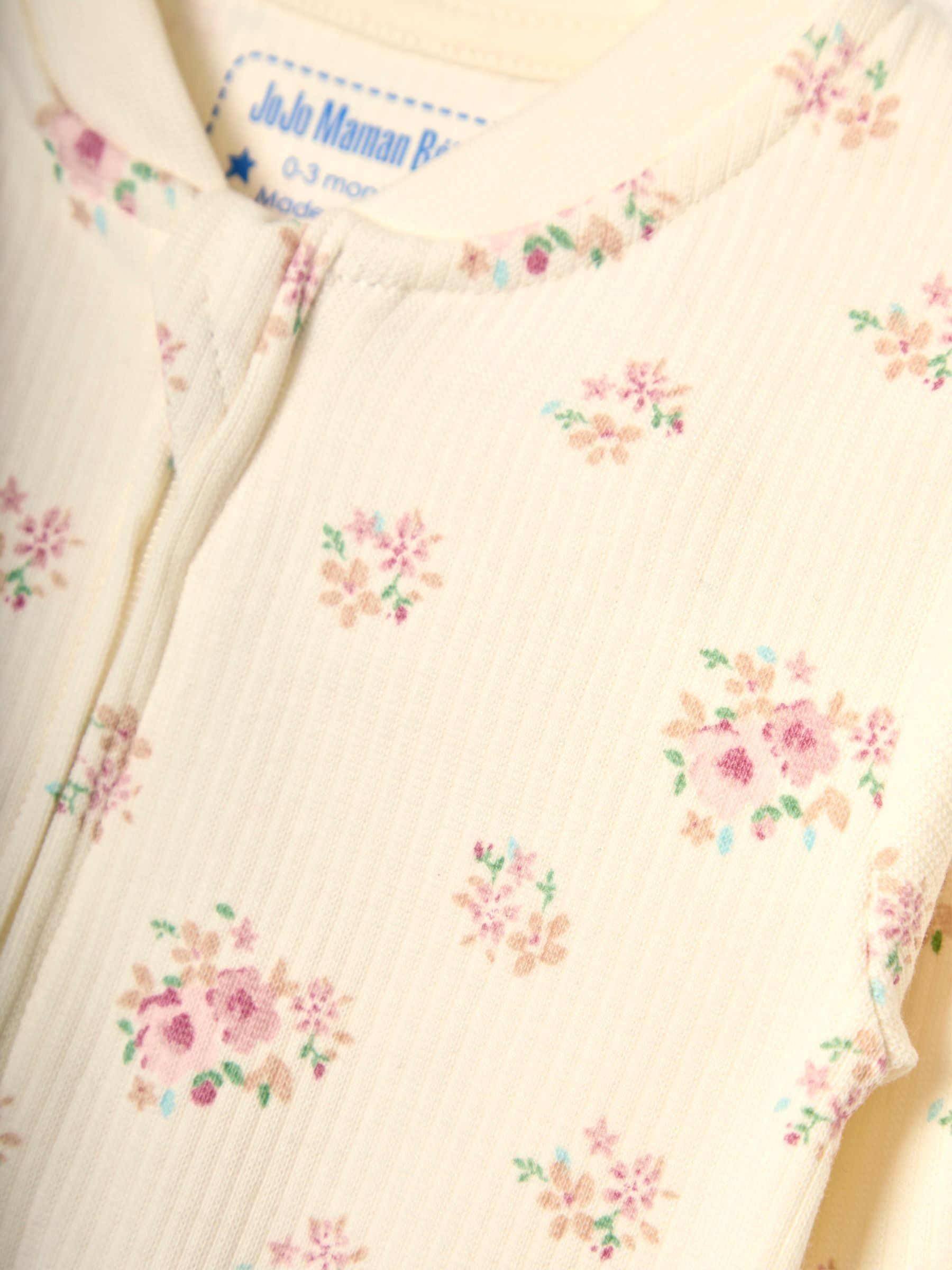 Cream Rose Print Ribbed Footless Sleepsuit - Image 6 of 6