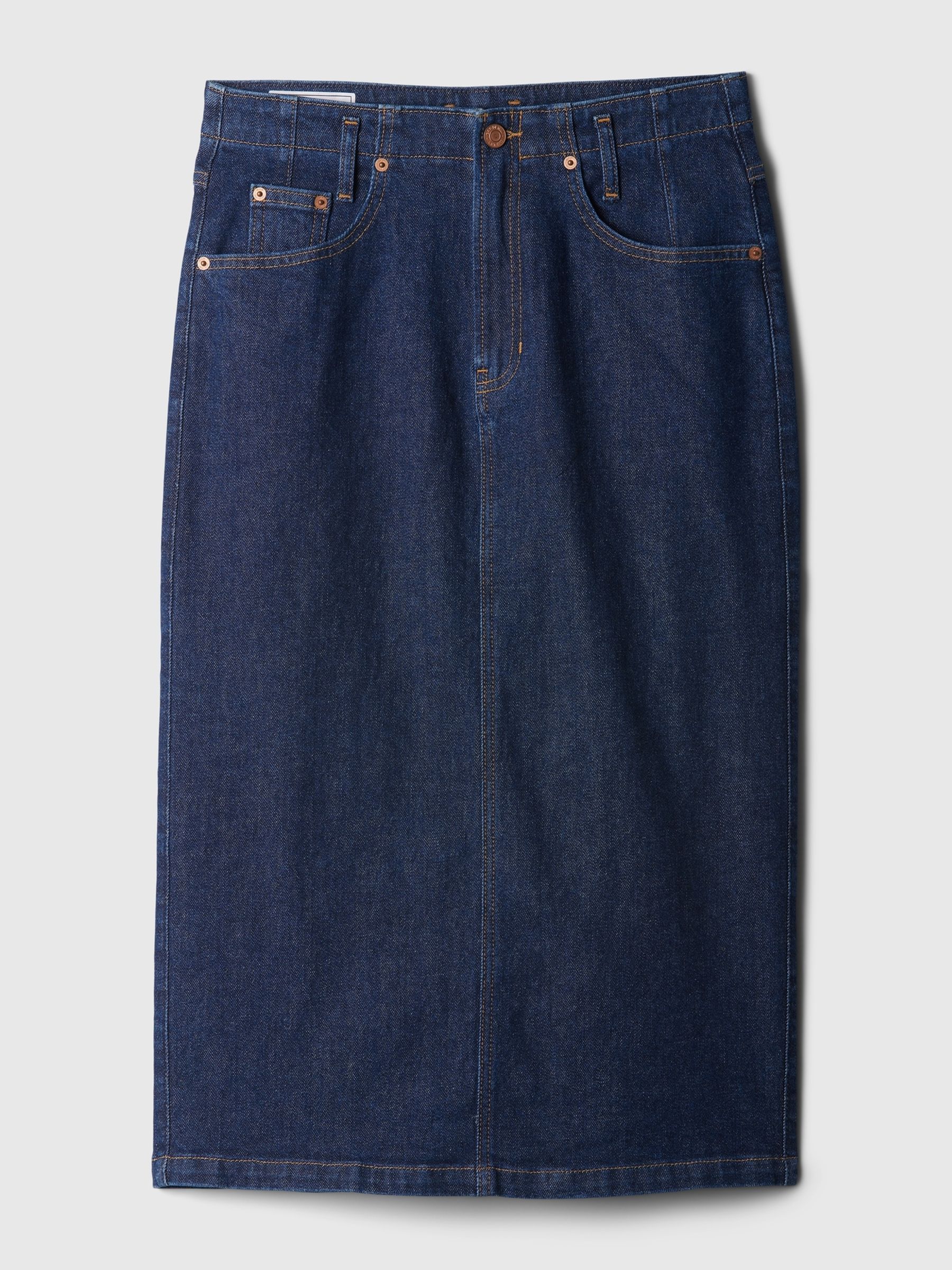 Blue Button Back Denim Midi Pencil Skirt - Image 4 of 5