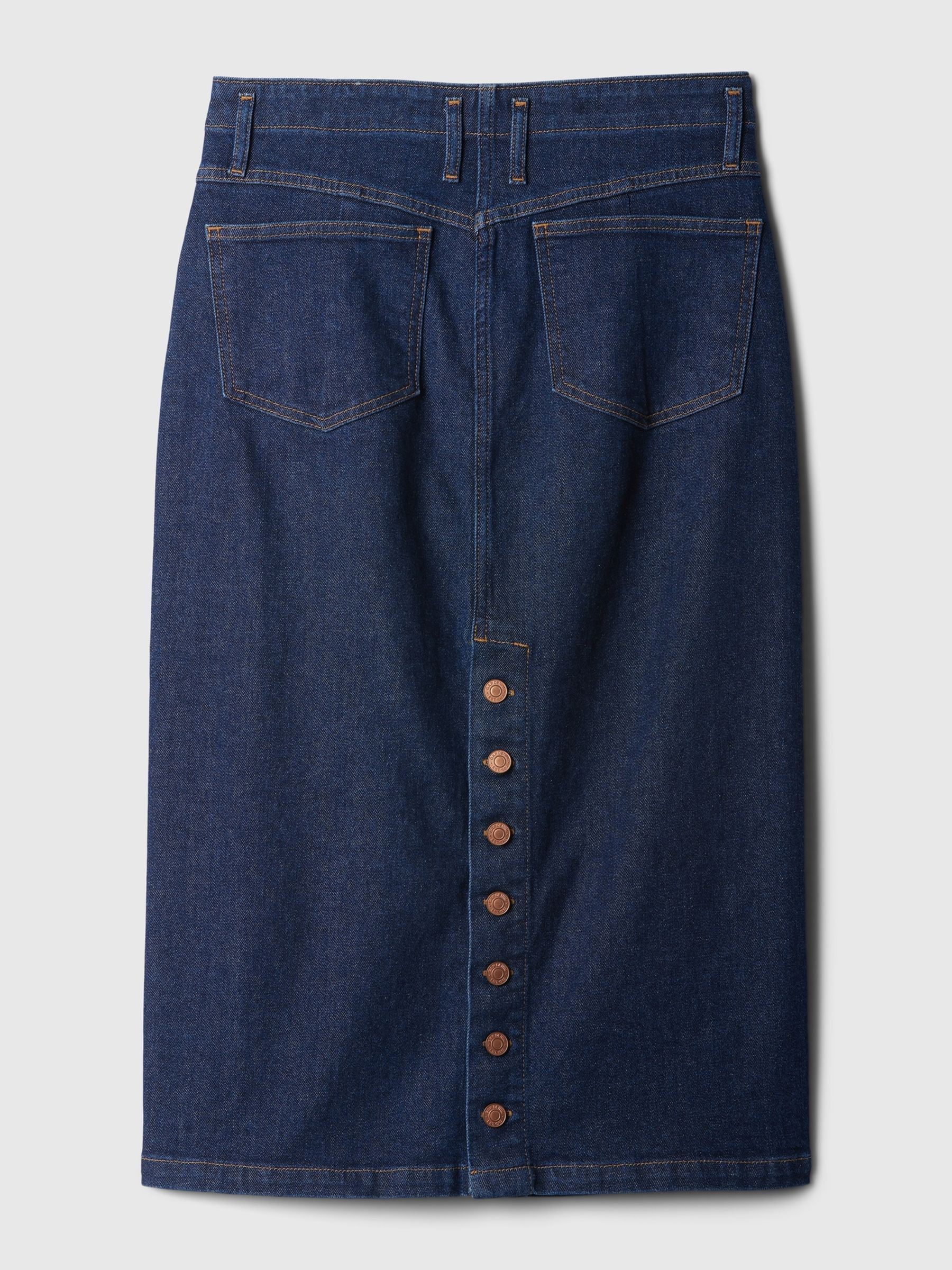 Blue Button Back Denim Midi Pencil Skirt - Image 5 of 5