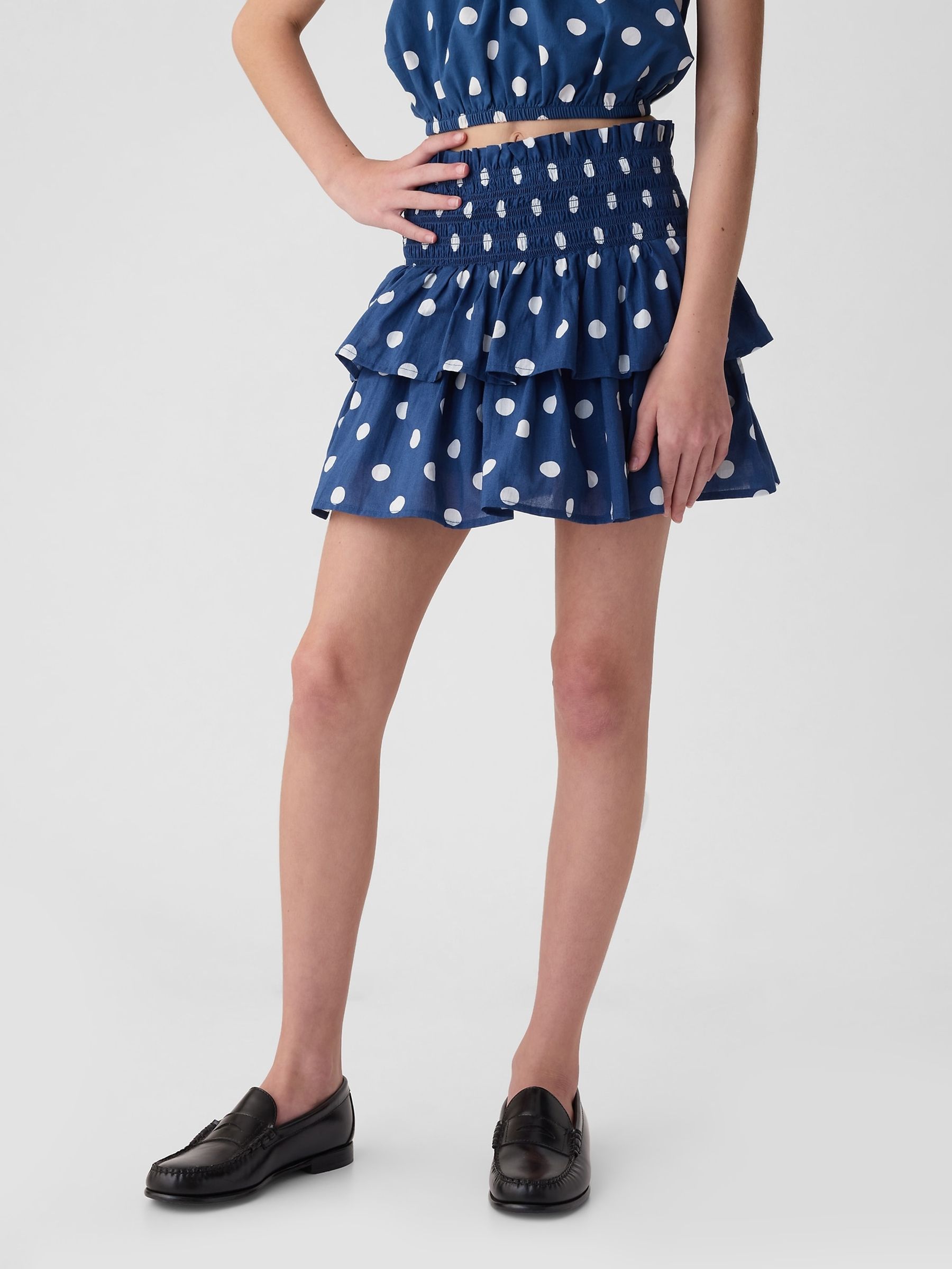 Blue Spot Cotton Smocked Skort (4-13yrs) - Image 1 of 5