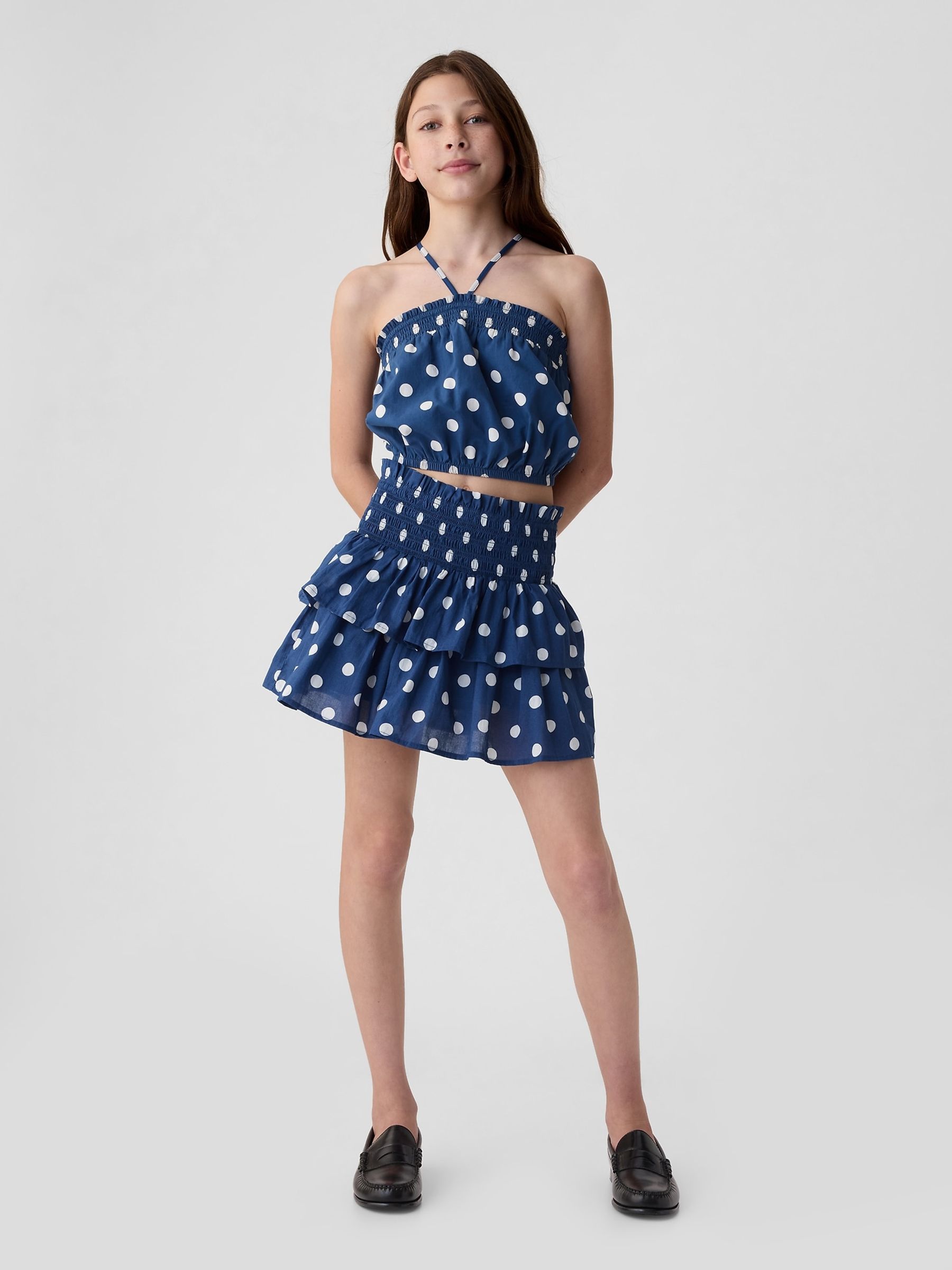 Blue Spot Cotton Smocked Skort (4-13yrs) - Image 3 of 5