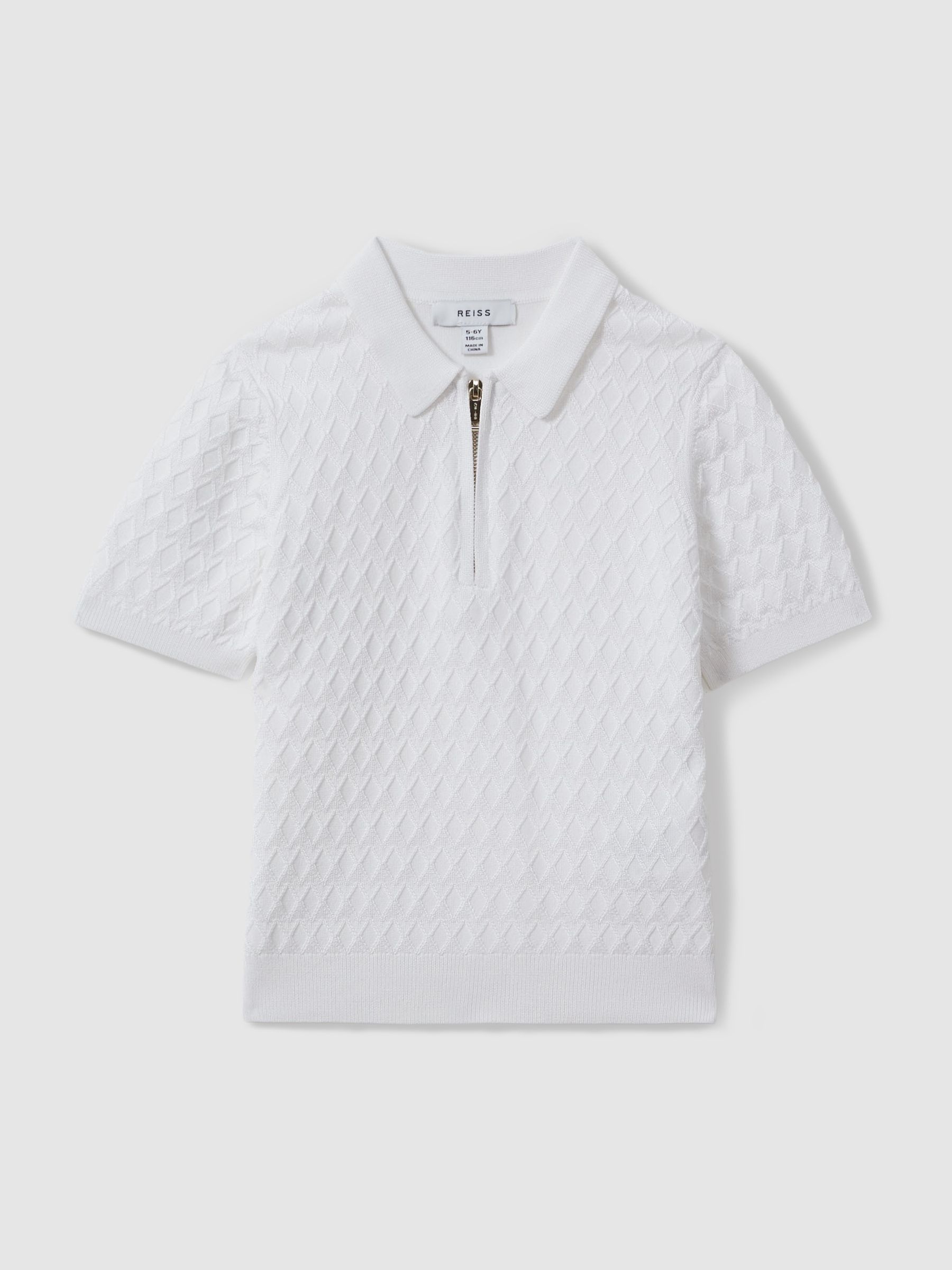 9-13 yrs Half-Zip Knitted Polo Shirt in White - Image 2 of 4