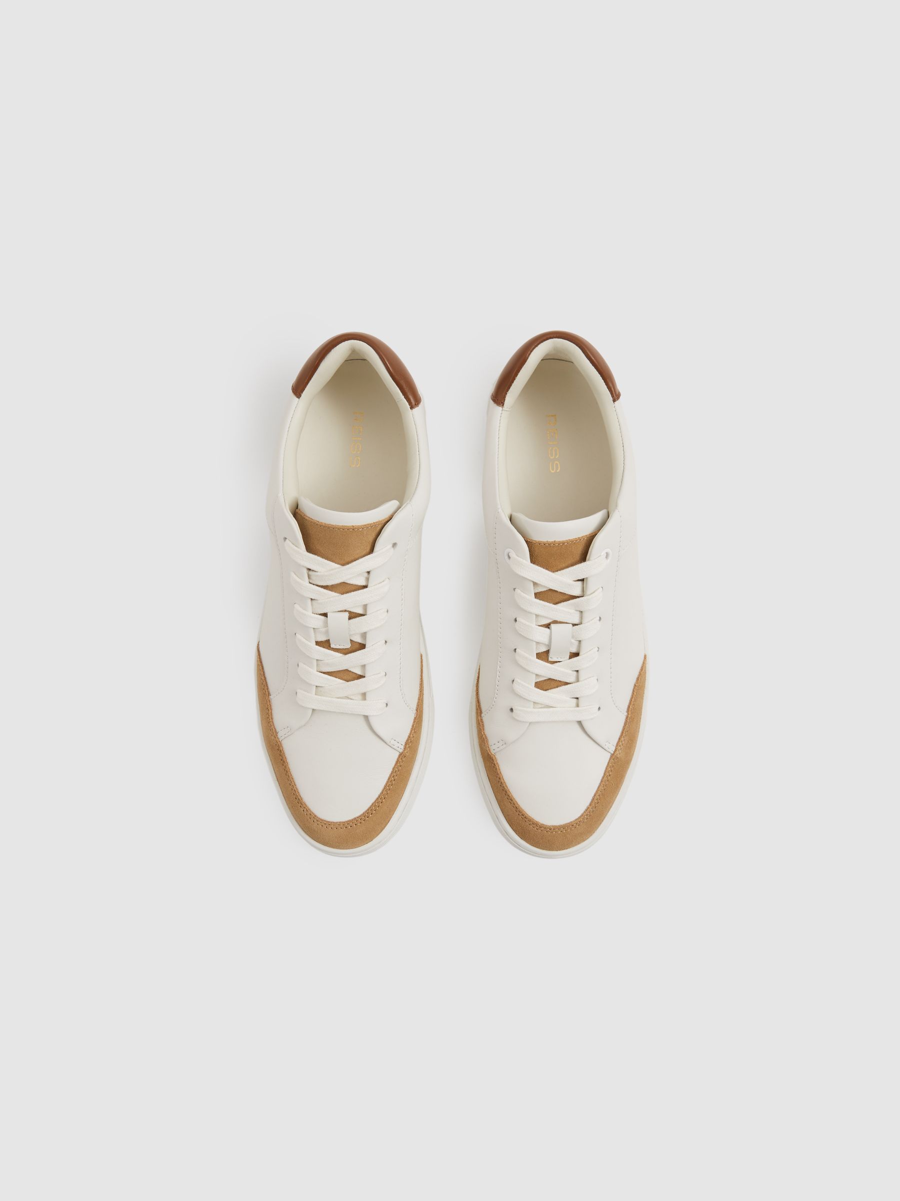 Ashley Camel/Ecru Leather Suede Detail Trainers - Image 3 of 5