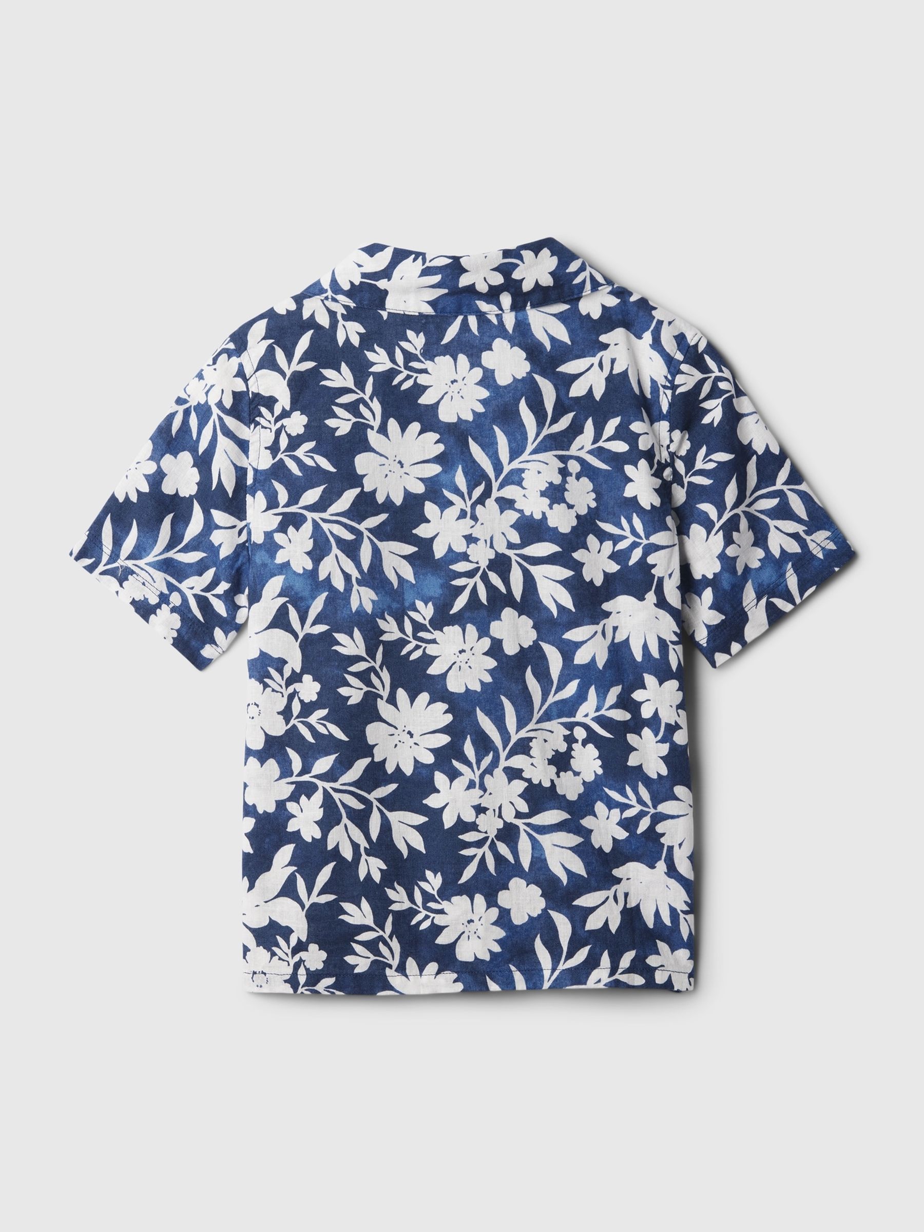 Blue Floral Linen Blend Holiday Short Sleeve Baby Shirt (Newborn-5yrs) - Image 2 of 3