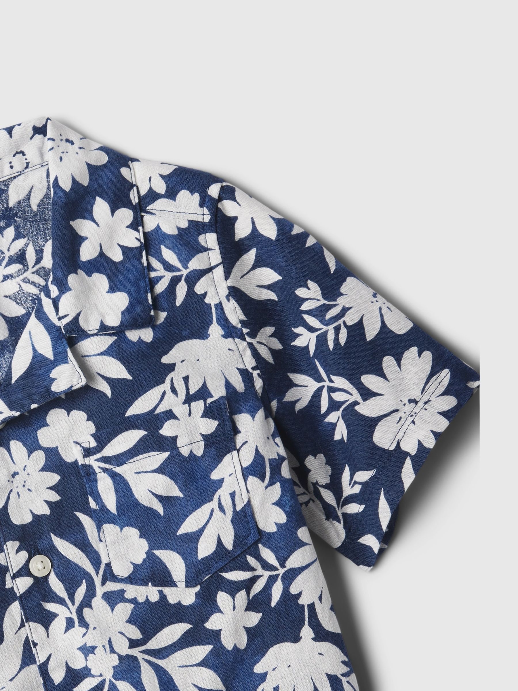 Blue Floral Linen Blend Holiday Short Sleeve Baby Shirt (Newborn-5yrs) - Image 3 of 3