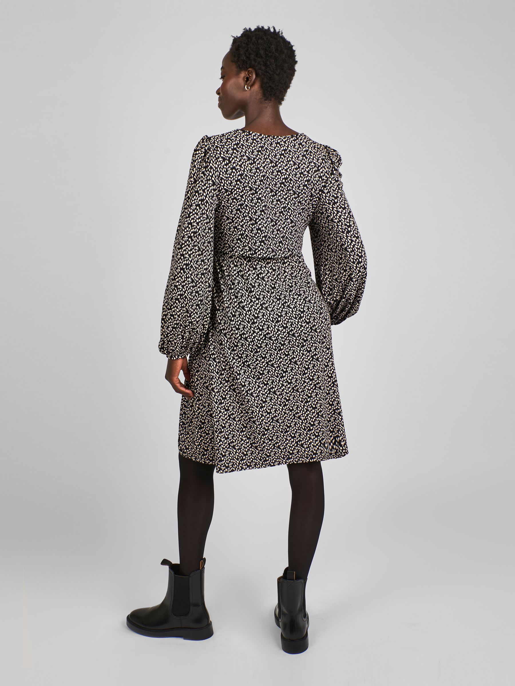 Black Animal Round Neck Double Layer Maternity & Nursing Dress - Image 2 of 4