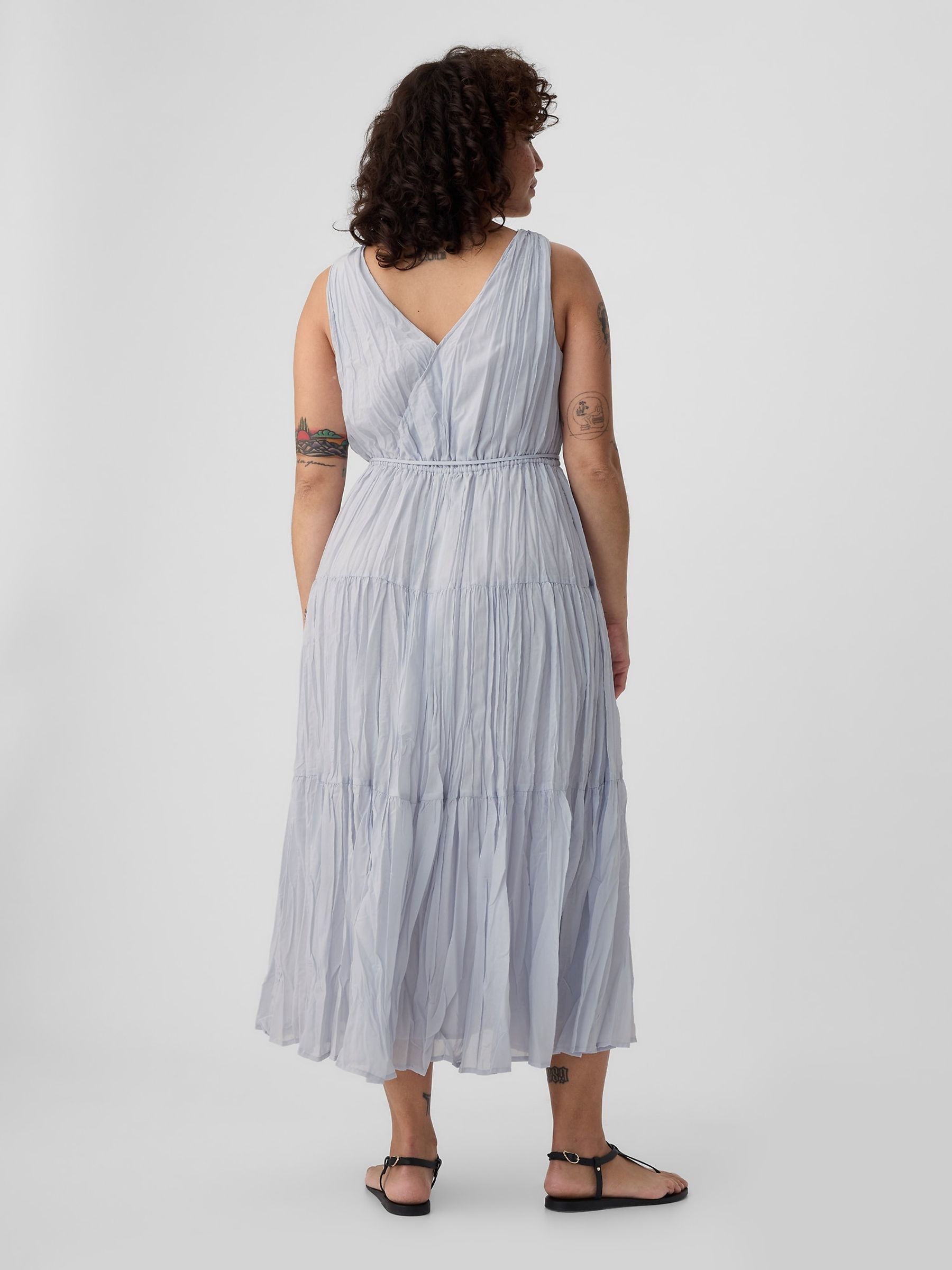 Grey Pleated Tiered V Neck Midi Dress - Image 6 of 6
