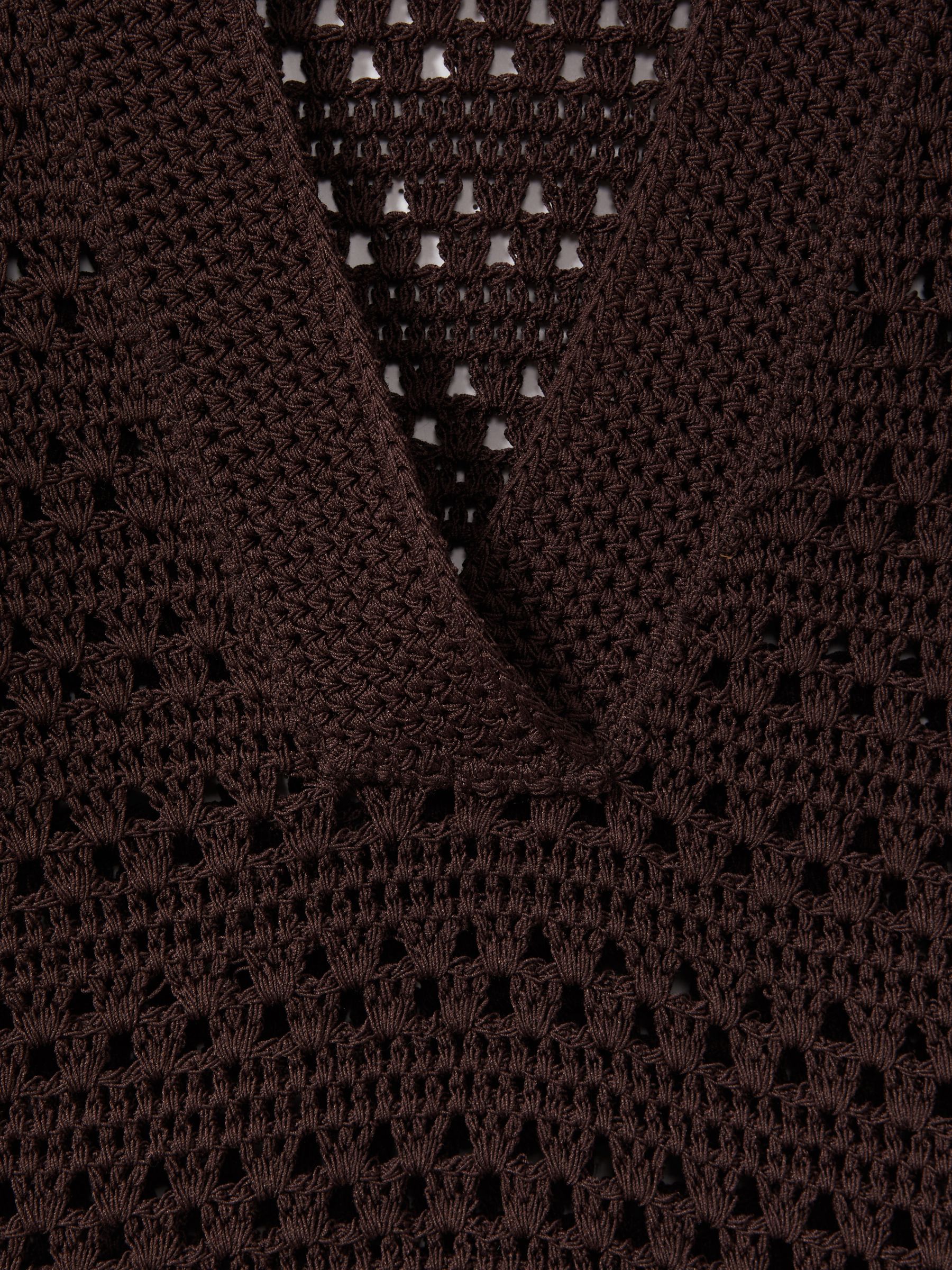 Knitted Open-Collar Polo Shirt in Chocolate - Image 5 of 5