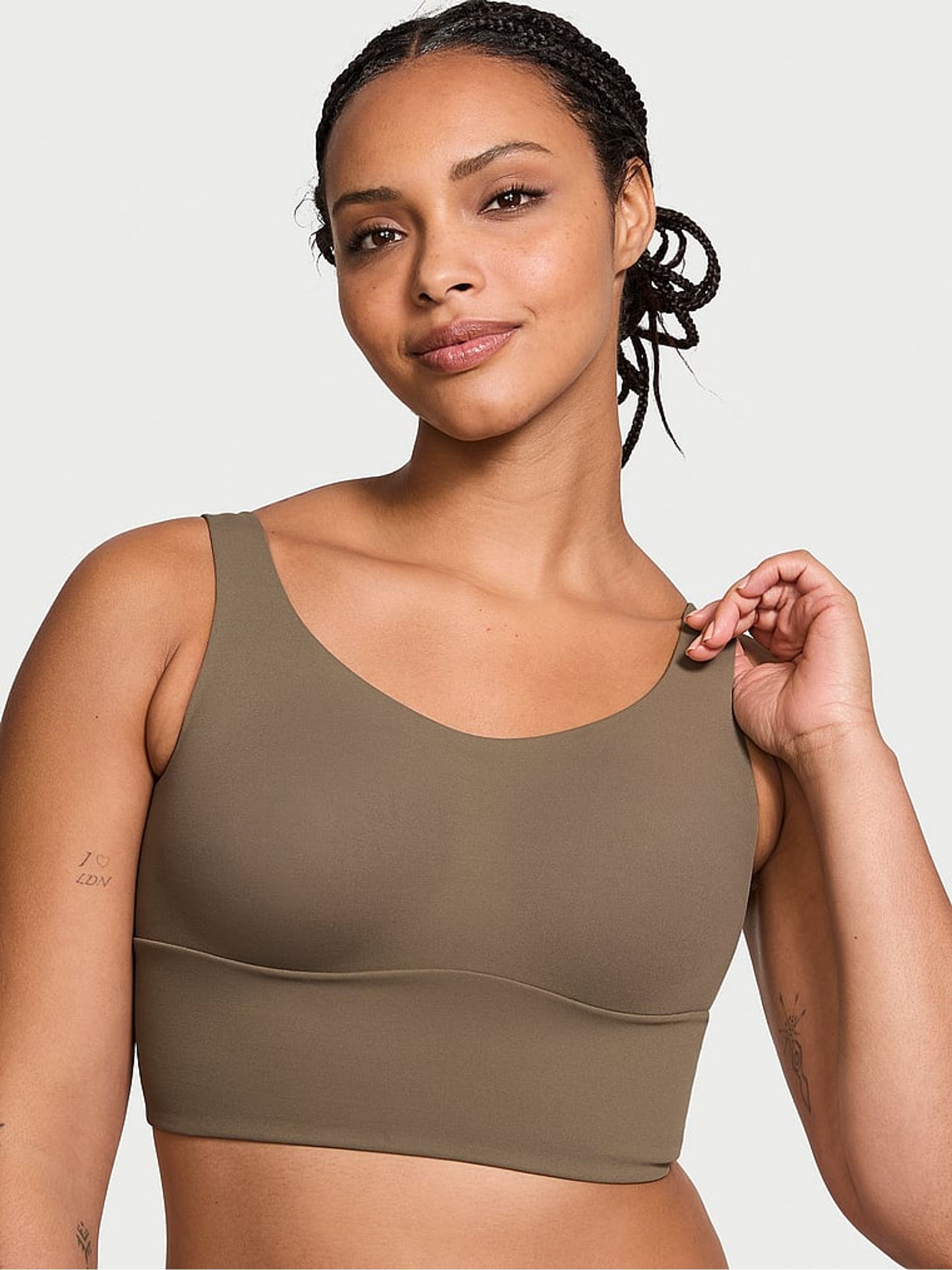 Terra Olive Green Cross Back Mesh Sports Bra - Image 1 of 3