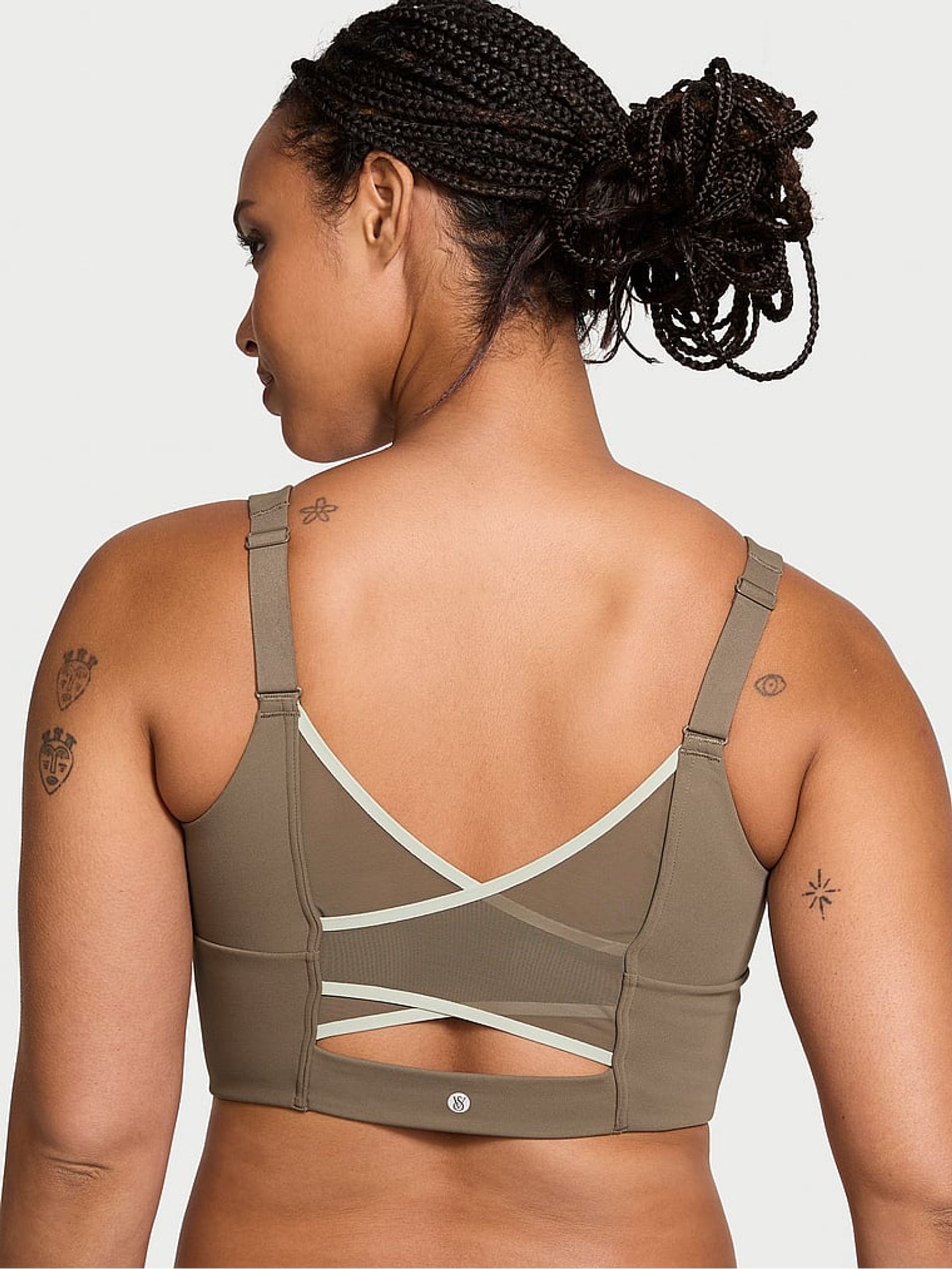 Terra Olive Green Cross Back Mesh Sports Bra - Image 2 of 3