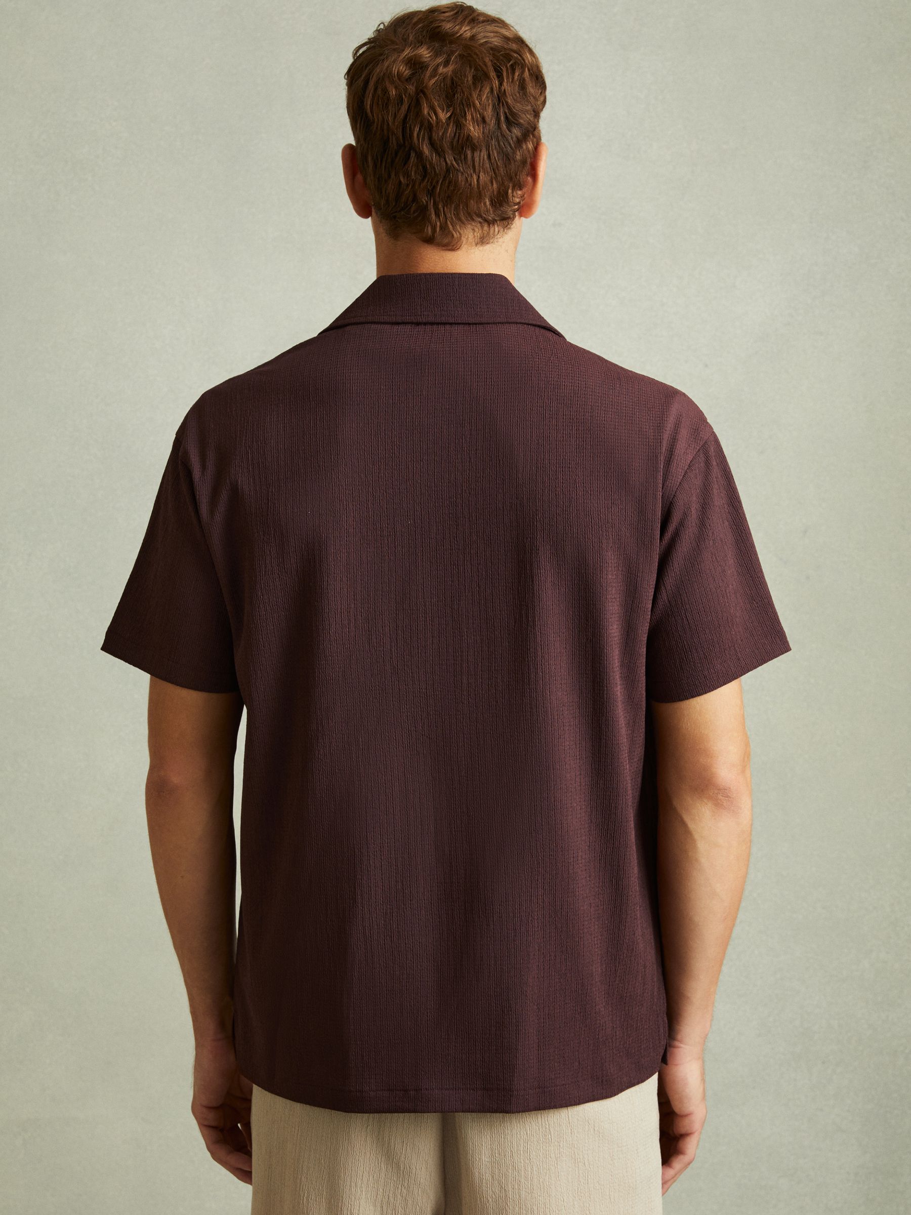 Textured Crepe Cuban Collar Shirt in Bordeaux - Image 4 of 5
