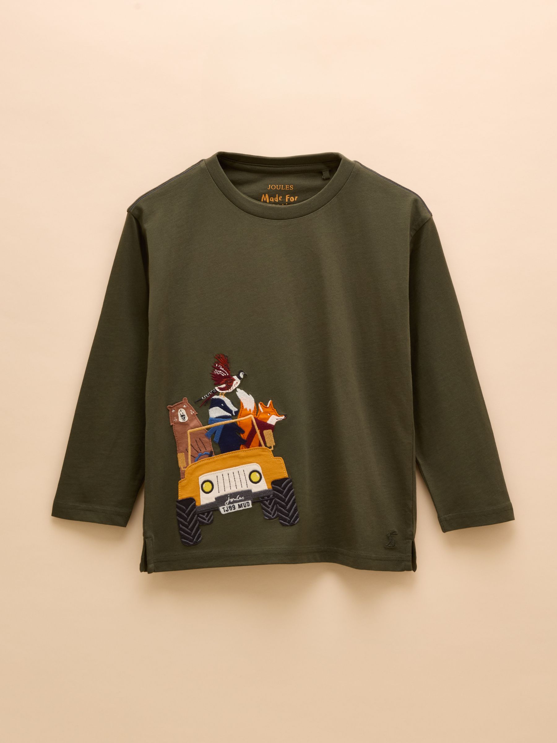Long Sleeve Khaki Green Applique Top - Image 1 of 5