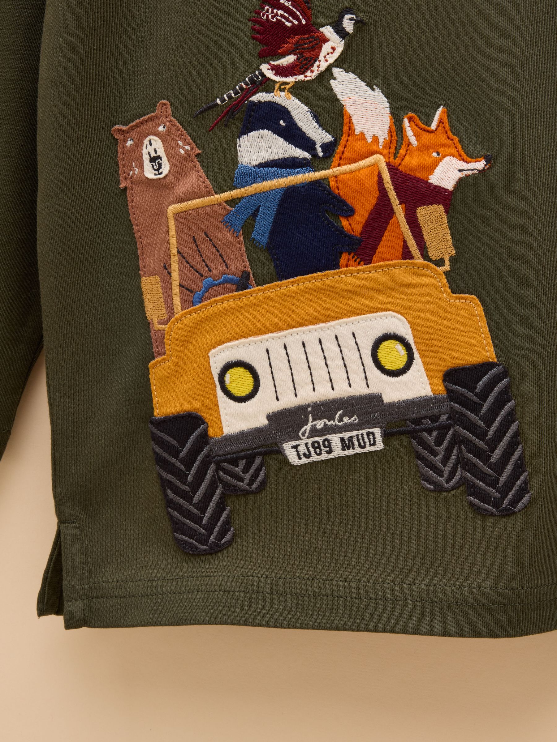 Long Sleeve Khaki Green Applique Top - Image 4 of 5