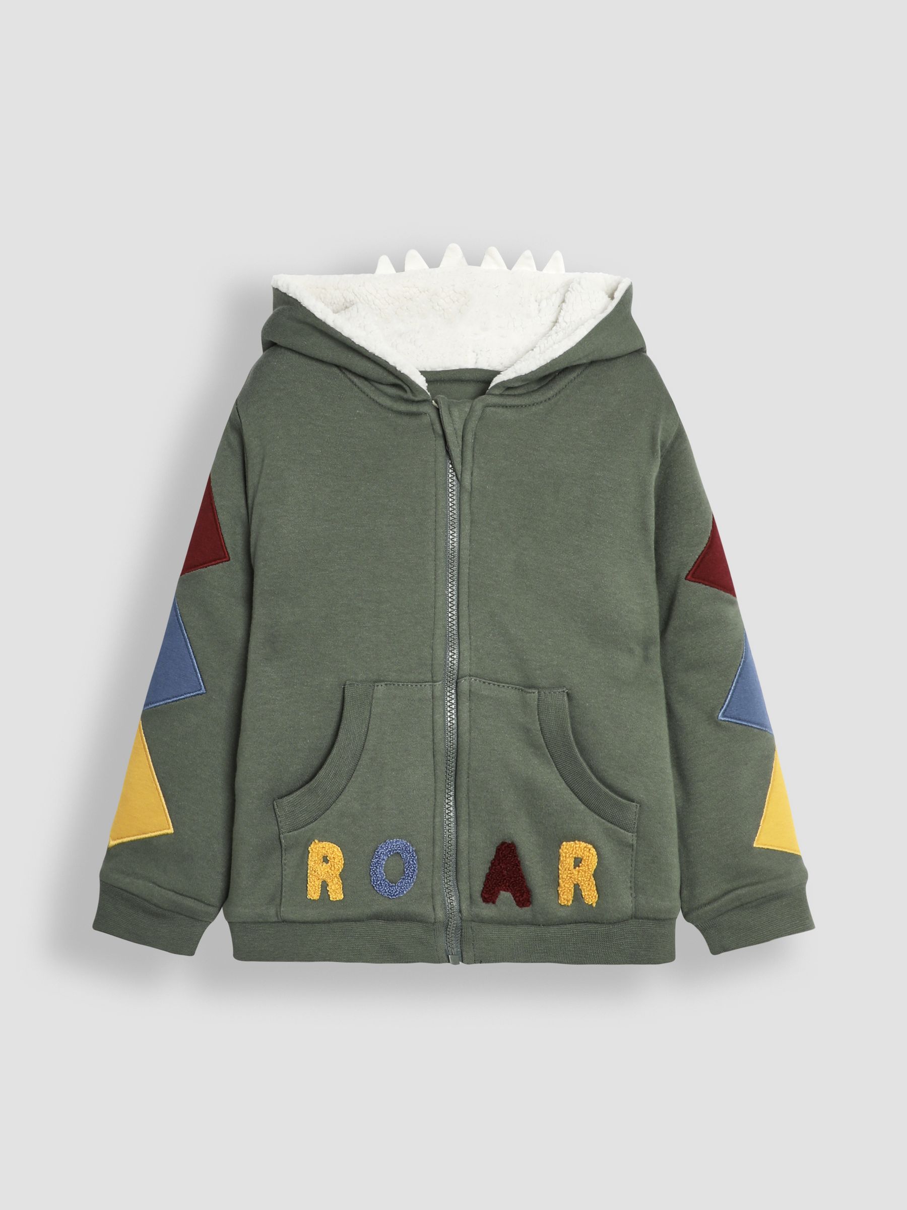 Khaki Green DInosaur Appliqué Novelty Cosy Hoodie | JoJo Maman