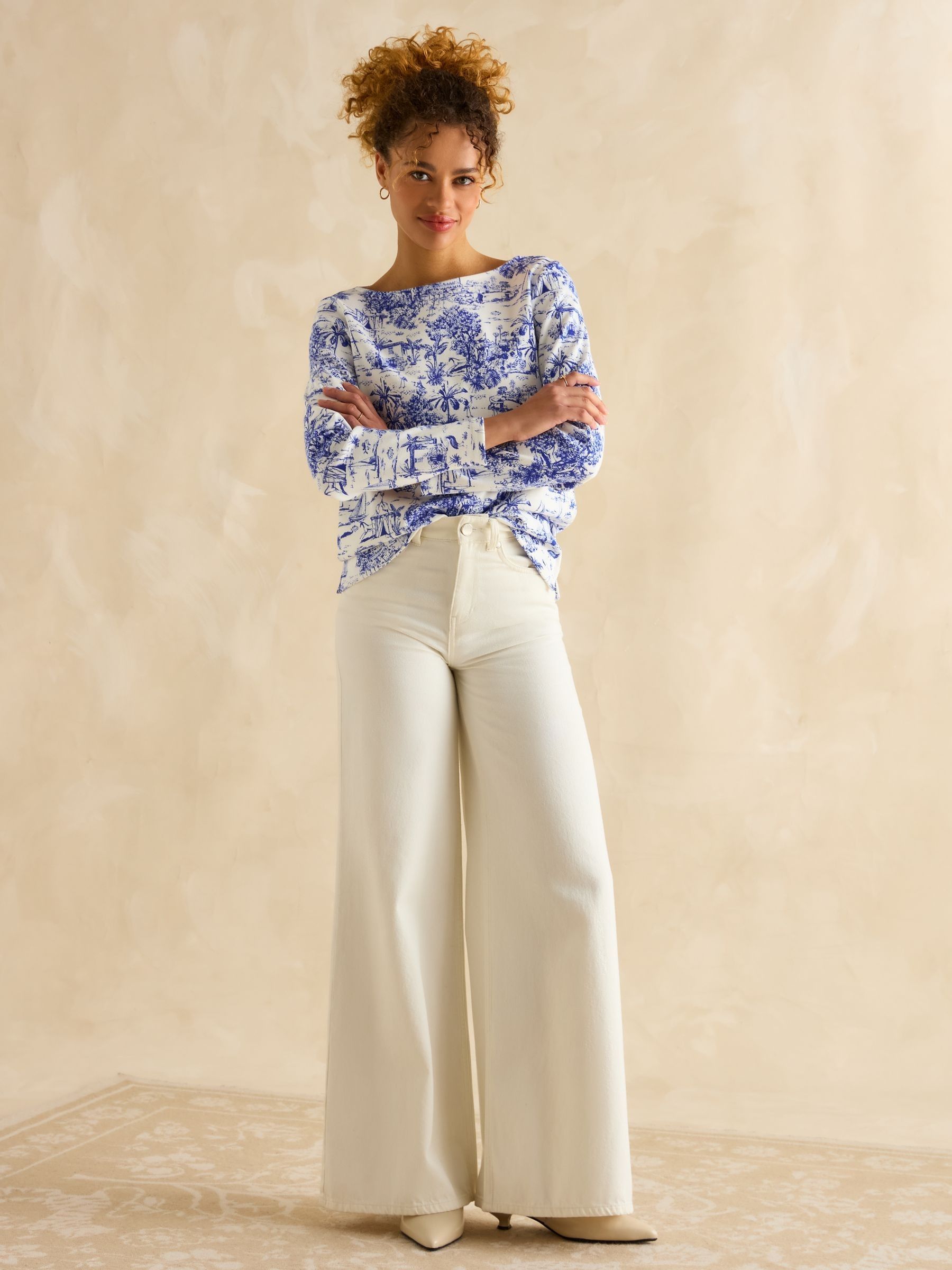 Harbour Toile de Jouy Blue Boat Neck Printed Top - Image 3 of 6