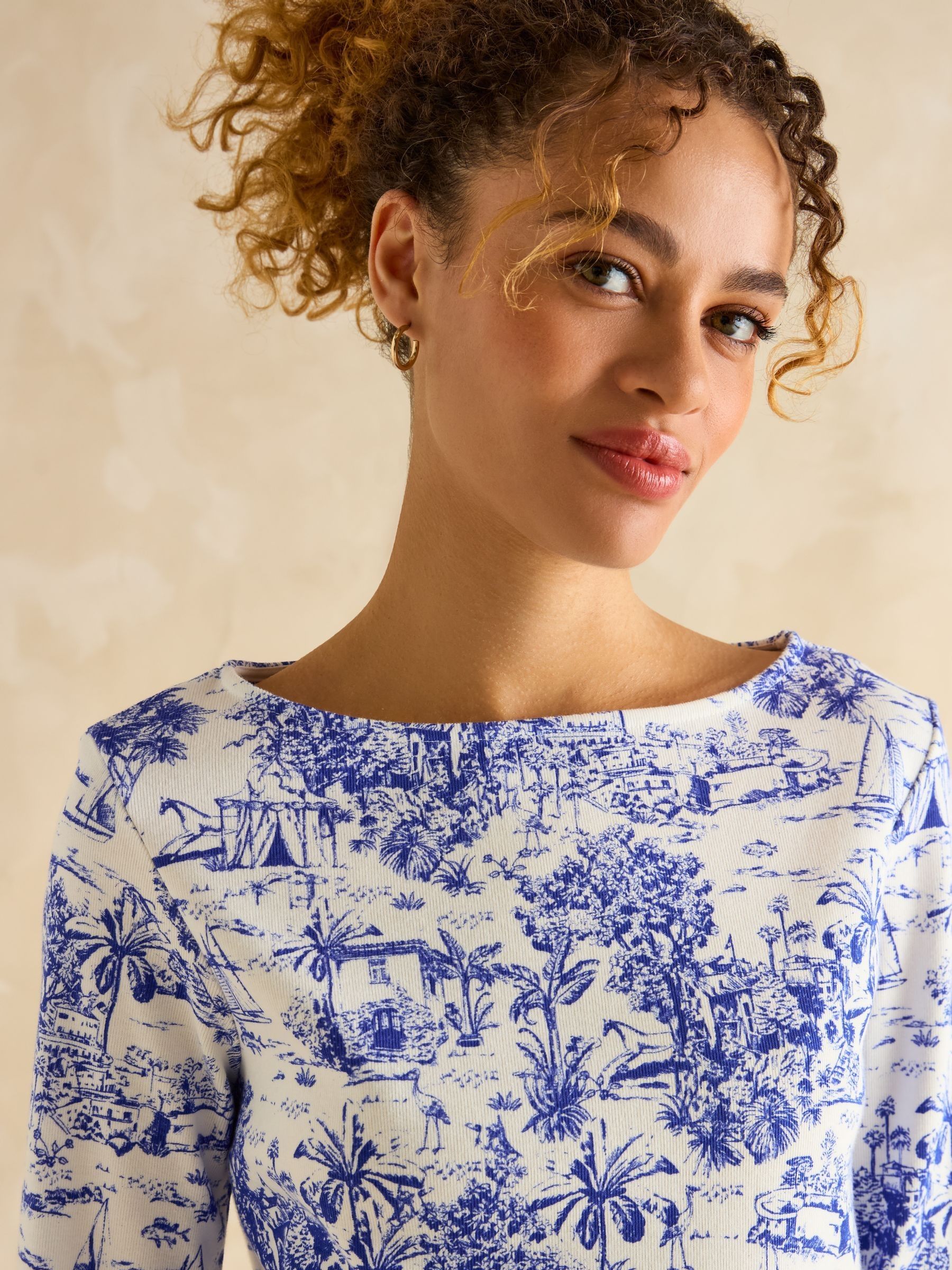 Harbour Toile de Jouy Blue Boat Neck Printed Top - Image 4 of 6
