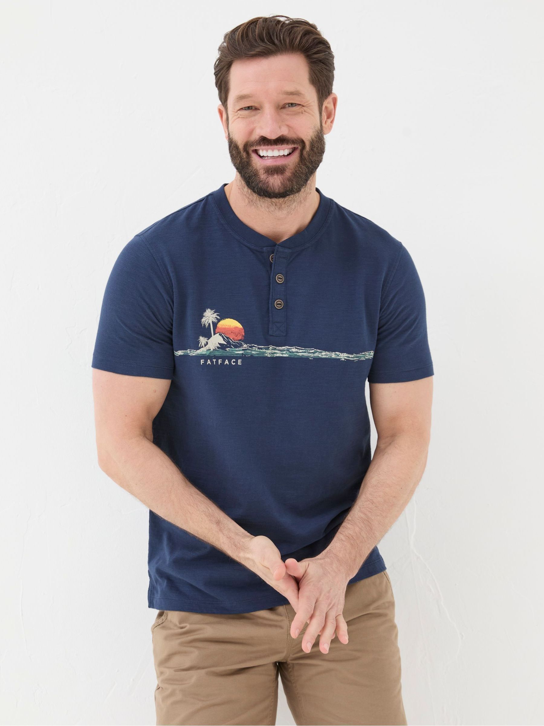 Blue Chest Stripe Oasis Henley T-Shirt - Image 1 of 4