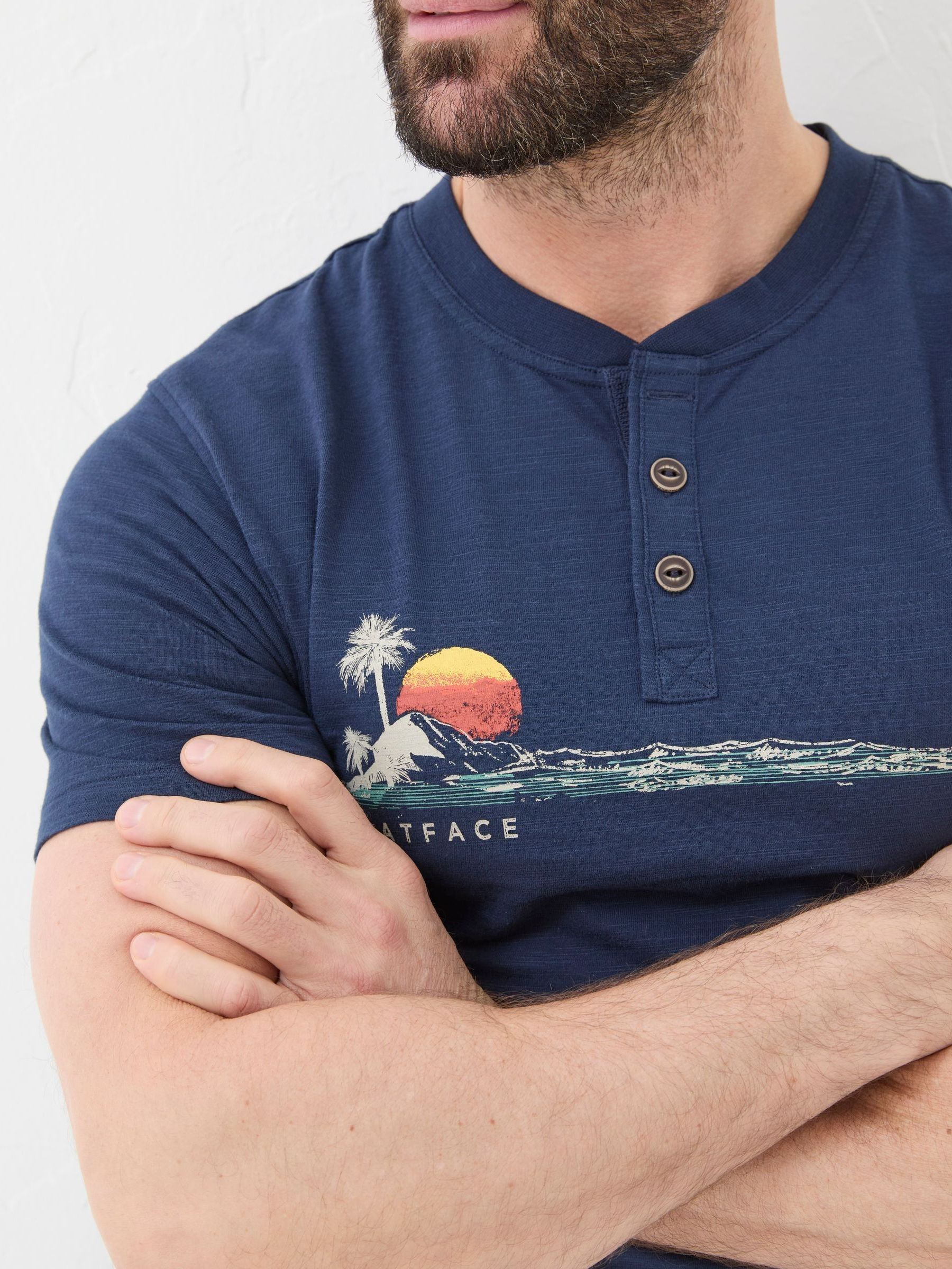 Blue Chest Stripe Oasis Henley T-Shirt - Image 2 of 4