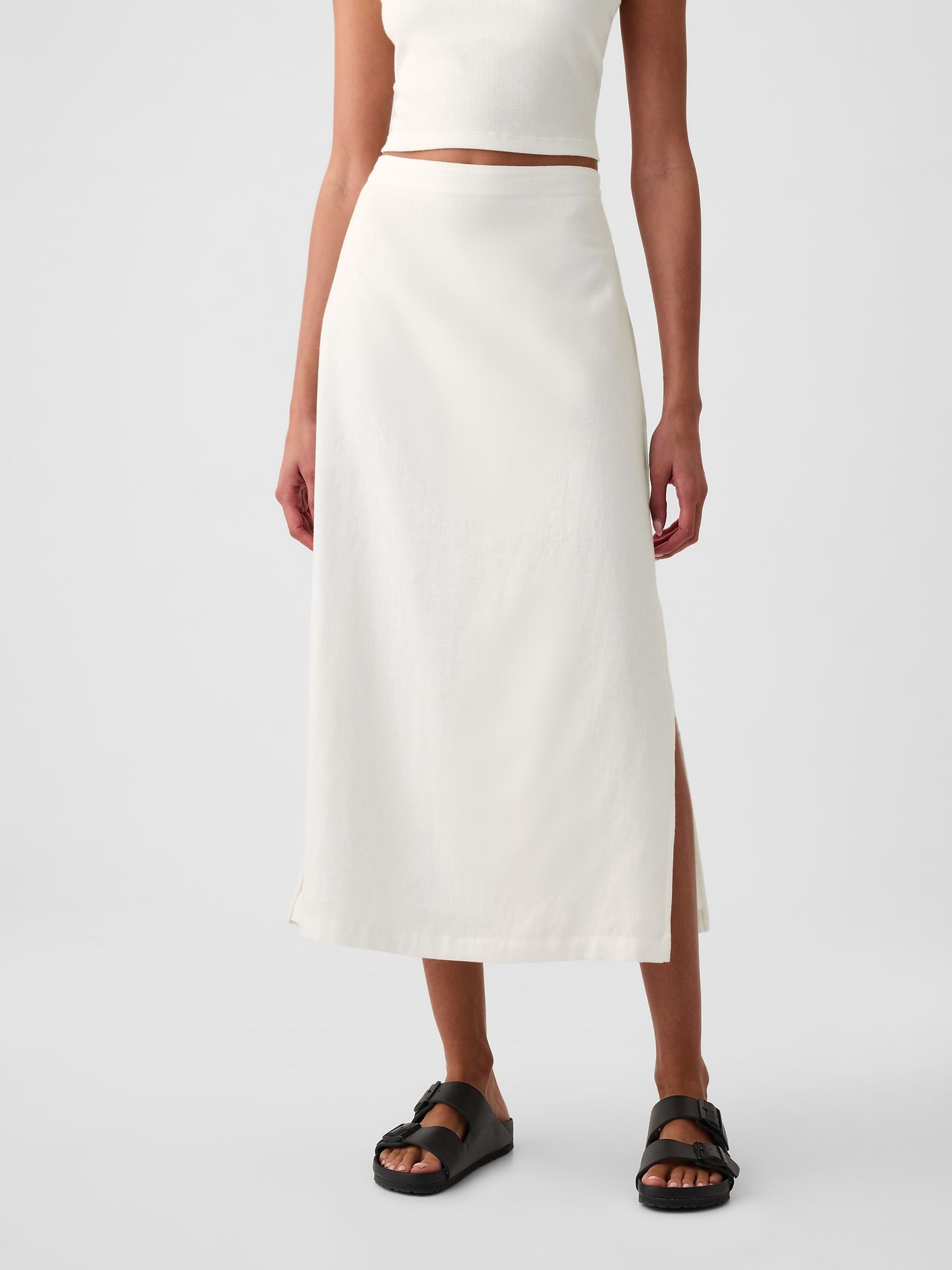 White Linen Blend Maxi Skirt - Image 1 of 5