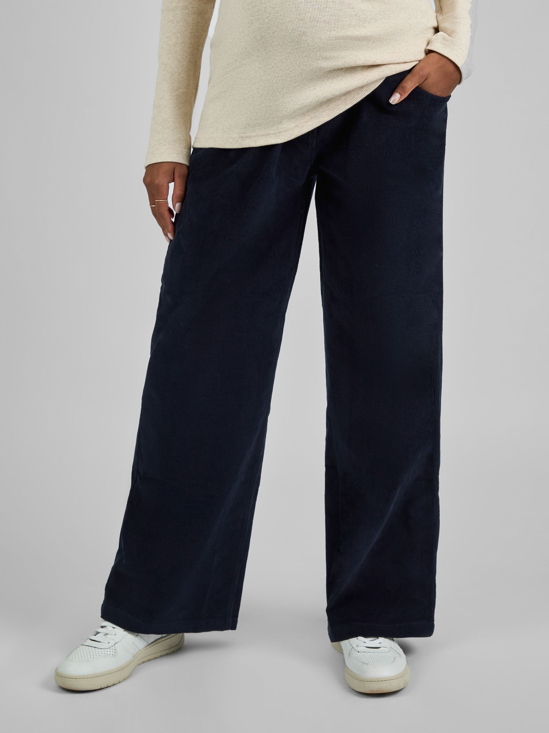 Navy Blue Corduroy Wide Leg Maternity Trousers - Image 1 of 4