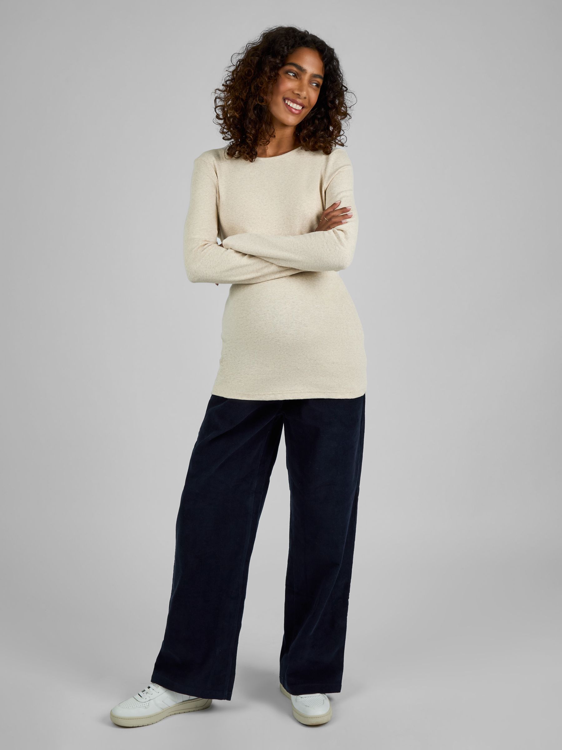Navy Blue Corduroy Wide Leg Maternity Trousers - Image 3 of 4