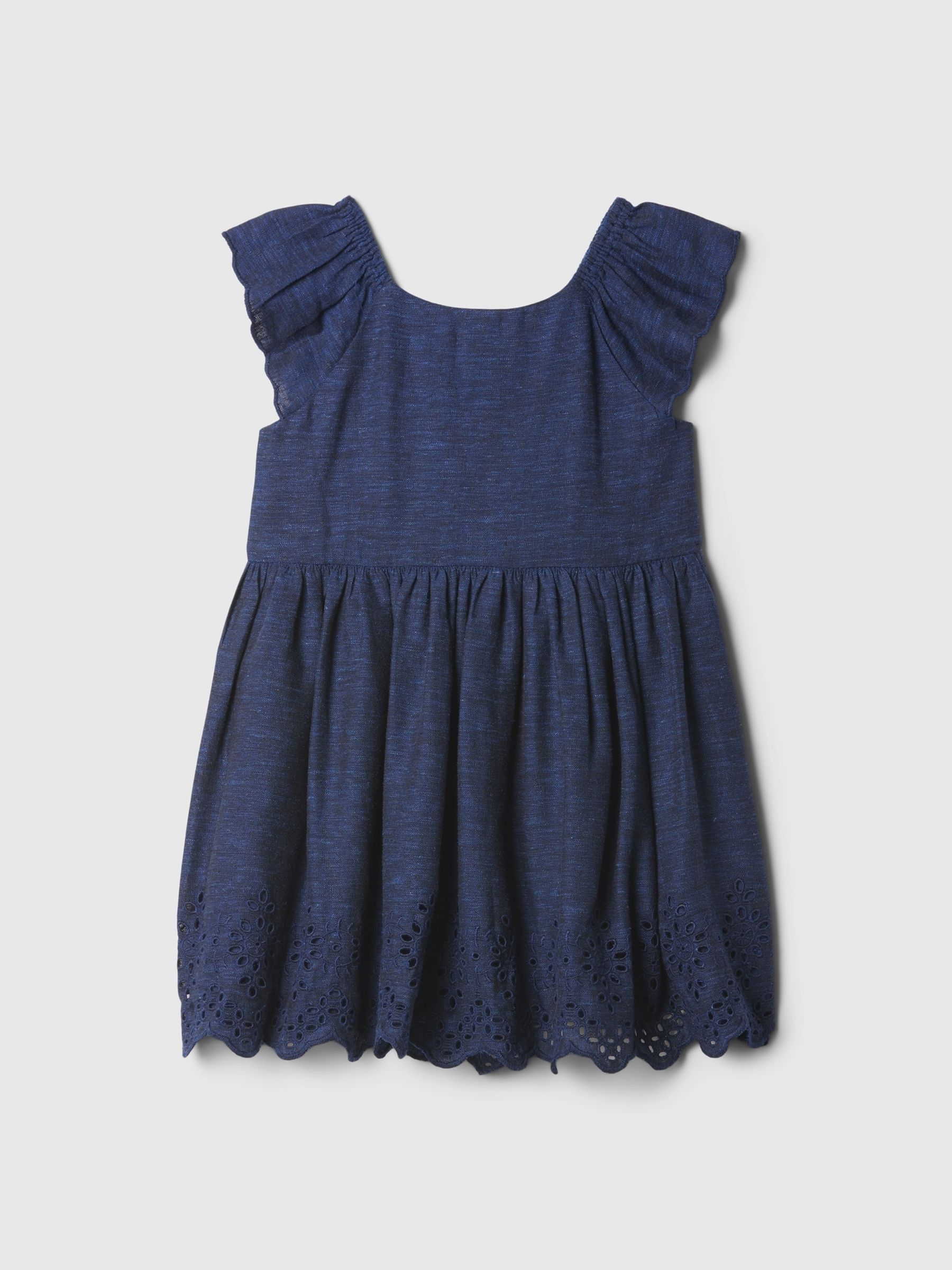 Navy Blue Cotton Eyelet Flutter Sleeve Baby Dress (Newborn-5yrs) - Image 2 of 3
