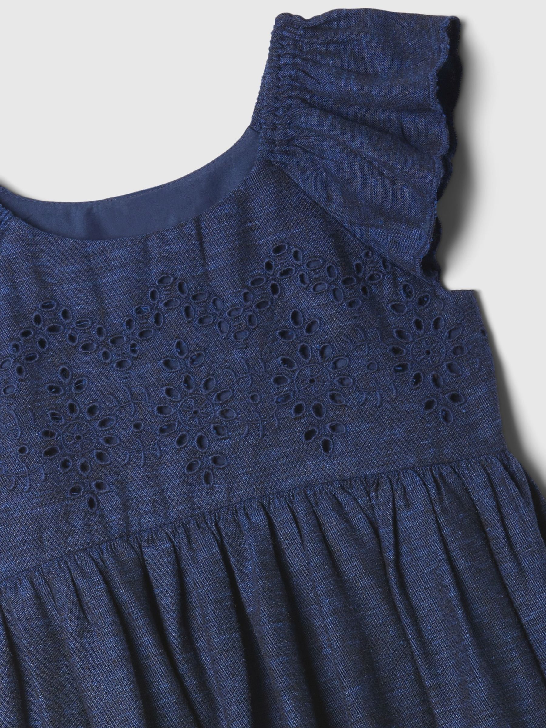 Navy Blue Cotton Eyelet Flutter Sleeve Baby Dress (Newborn-5yrs) - Image 3 of 3