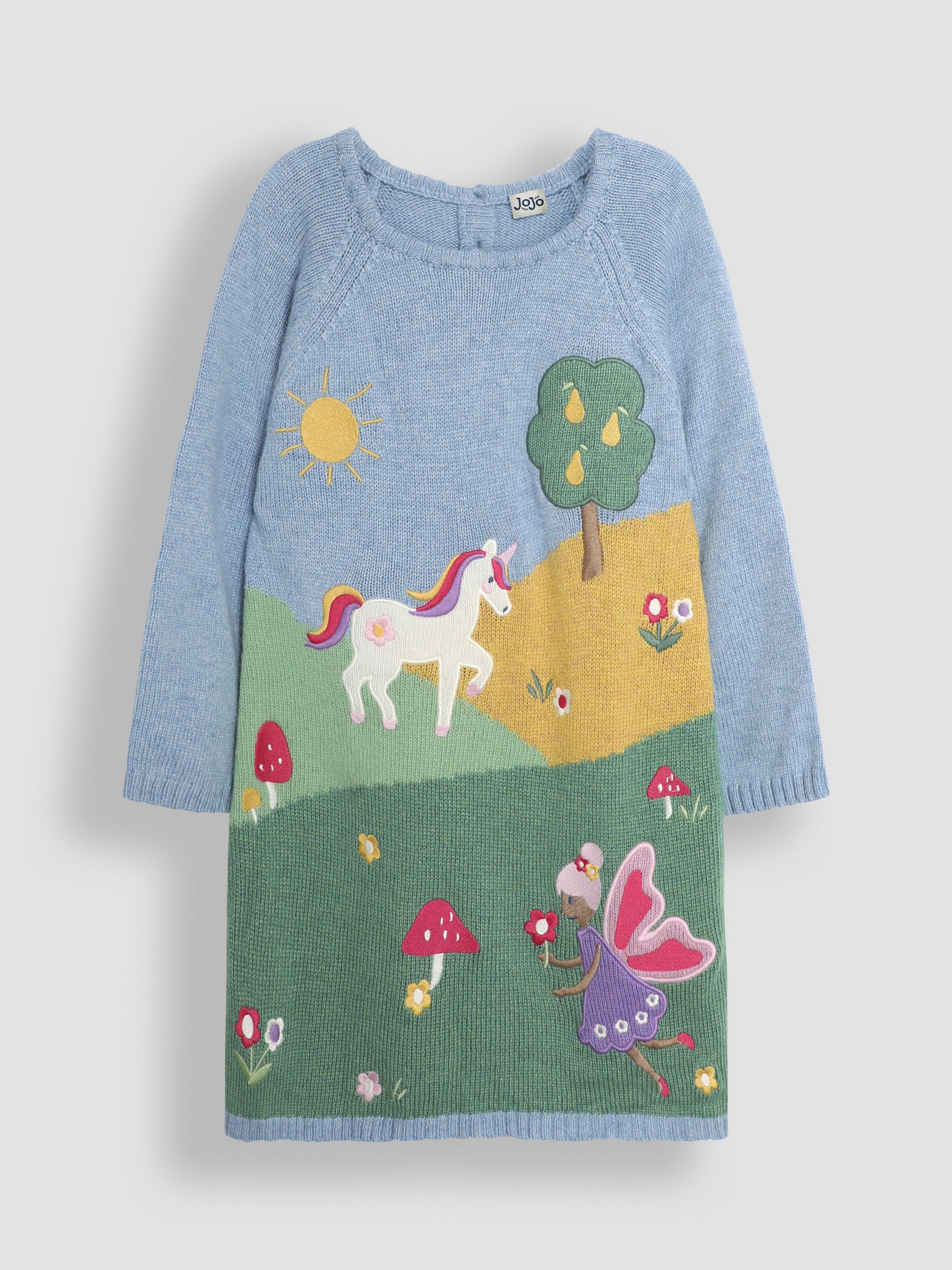 Blue Fairy & Unicorn Meadow Scene Knitted Dress - Image 1 of 3