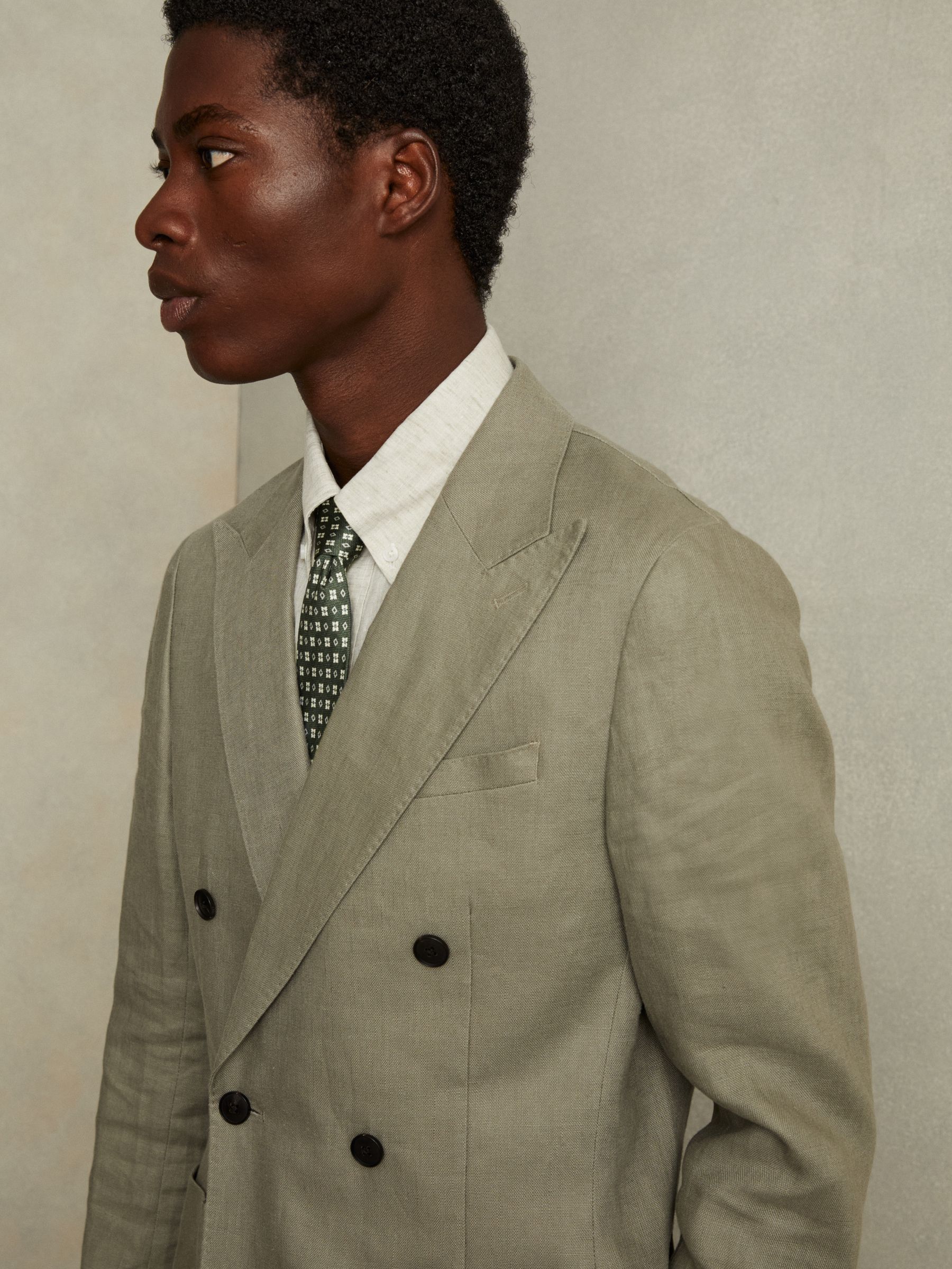 Silk Medallion Print Tie in Olive - Image 2 of 5