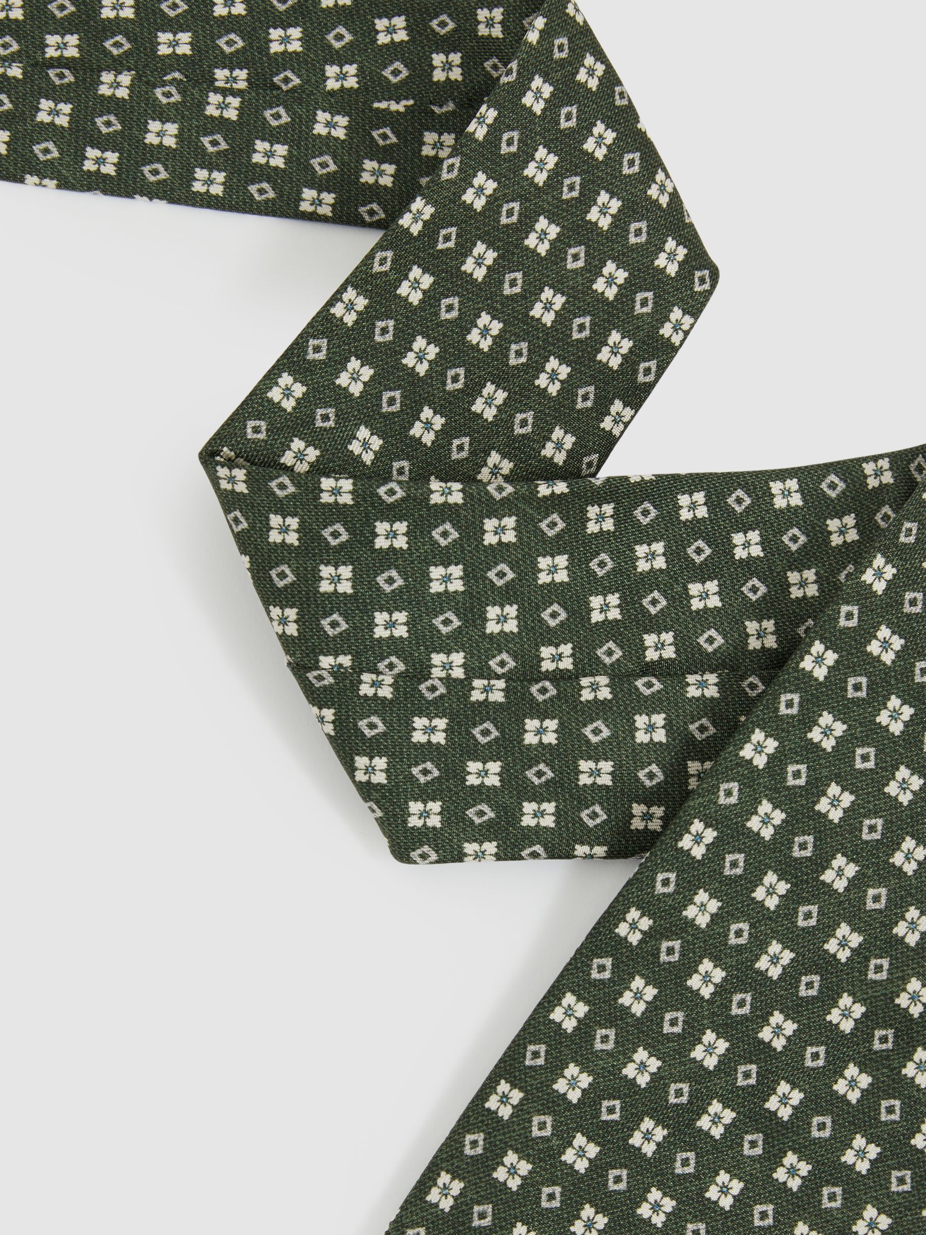 Silk Medallion Print Tie in Olive - Image 3 of 5