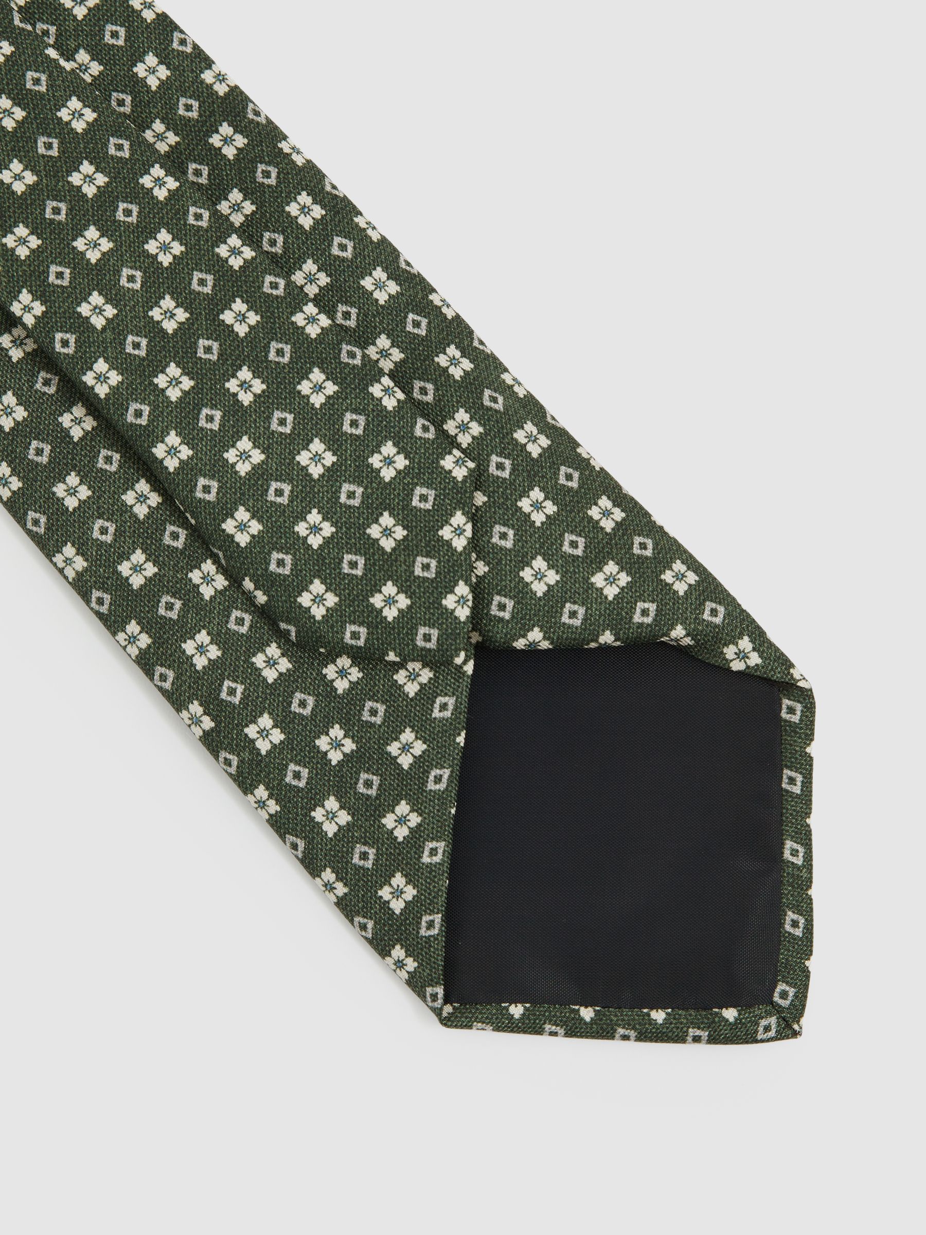 Silk Medallion Print Tie in Olive - Image 4 of 5