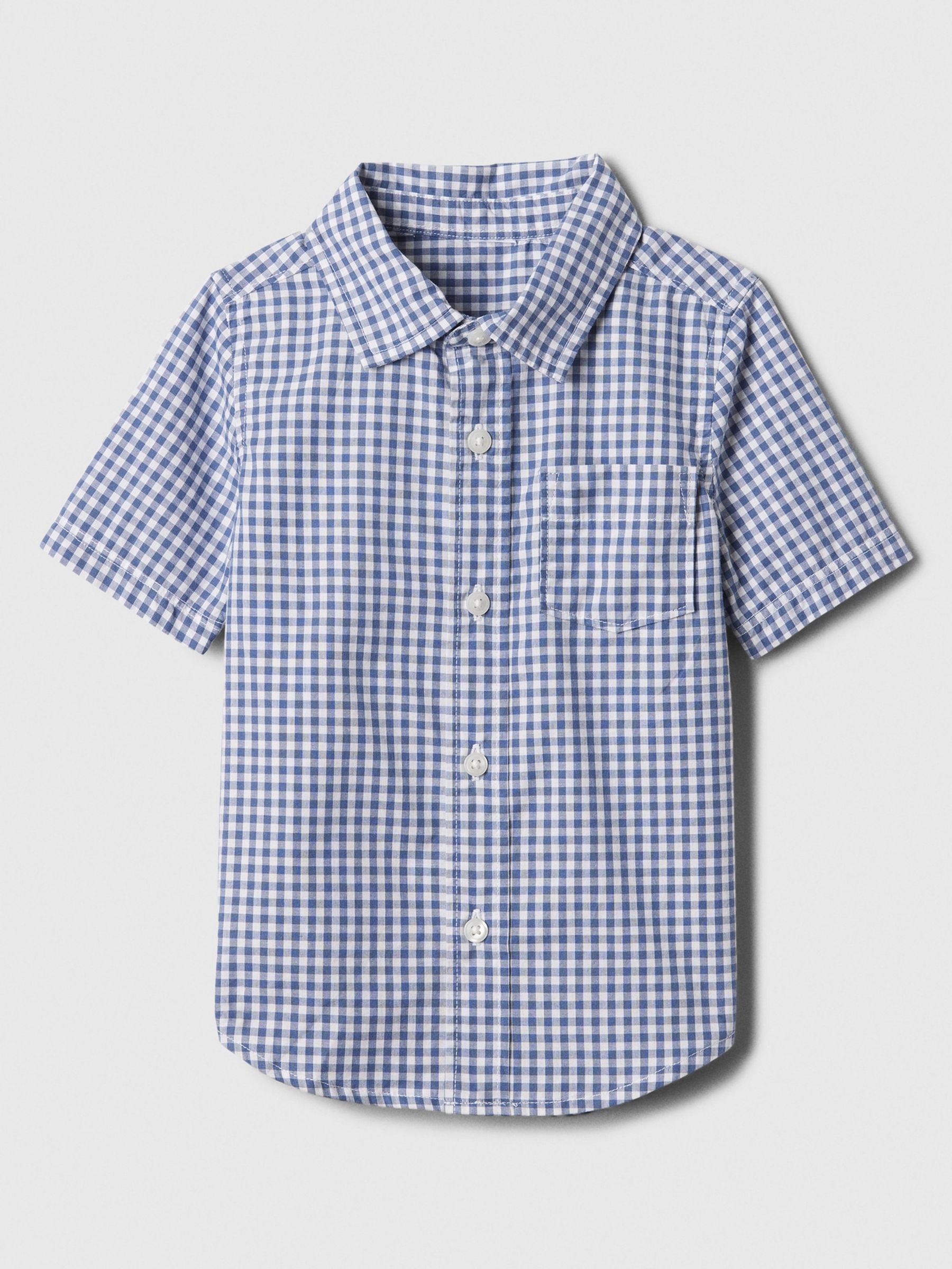 Blue Check Cotton Short Sleeve Poplin Baby Shirt (Newborn-5yrs) - Image 1 of 3