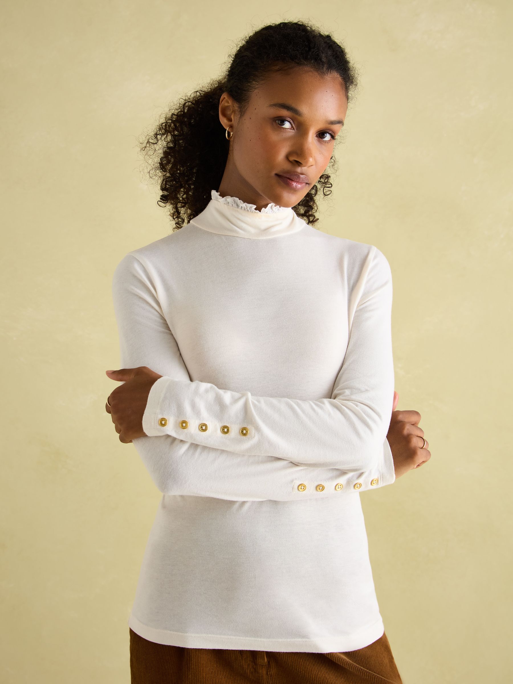 Amy Cream Long Sleeve High Neck Jersey Top Joules