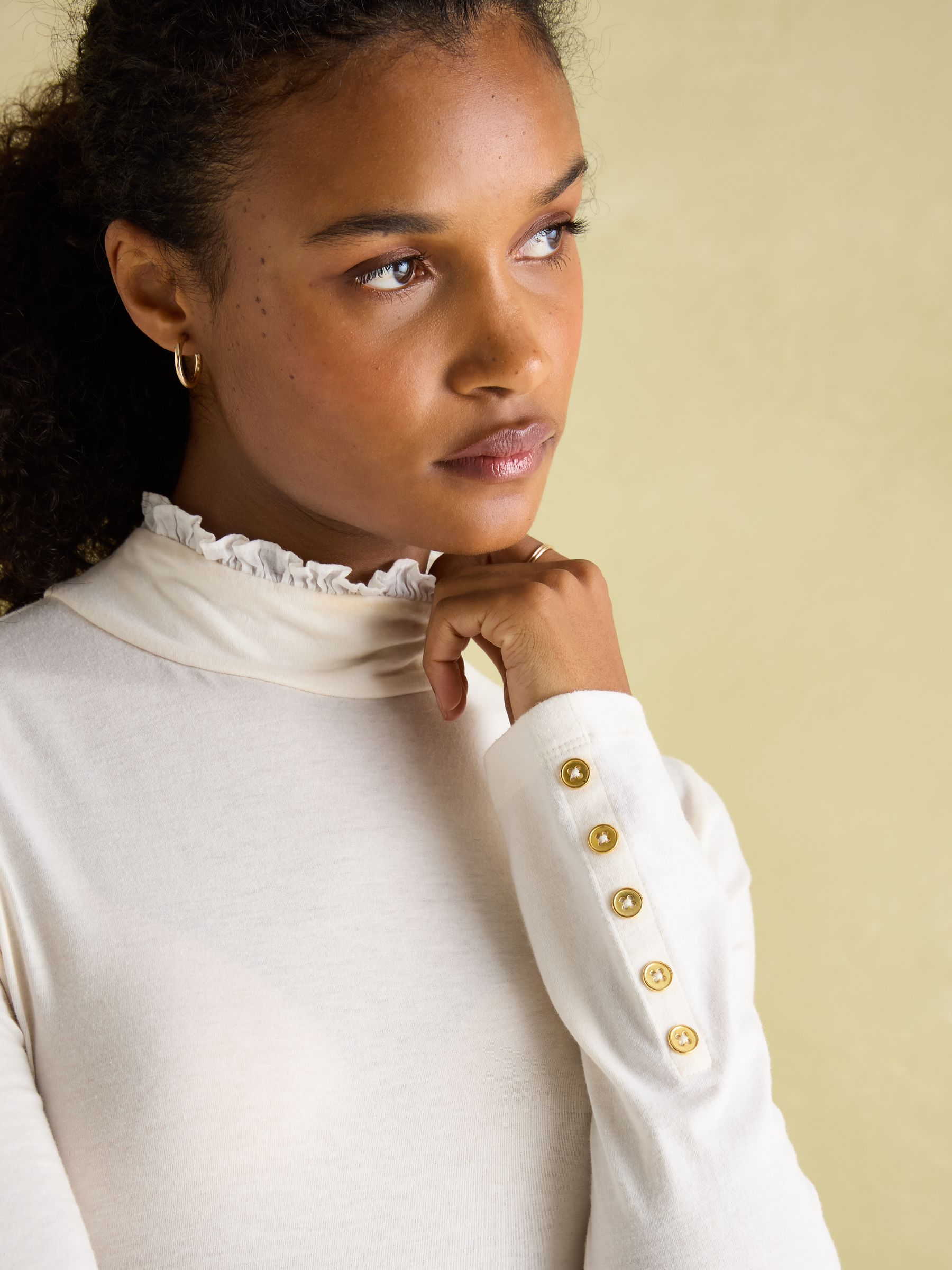 Amy Cream Long Sleeve High Neck Jersey Top | Joules