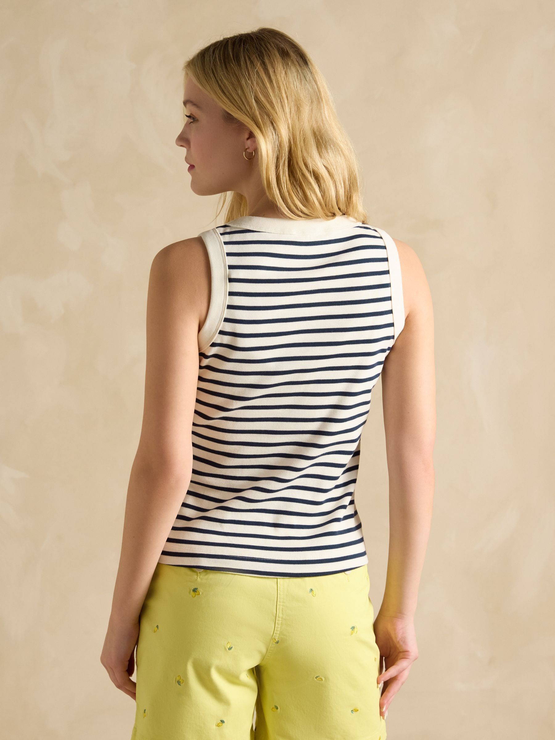 Cream & Navy Striped Premium Ribbed Jersey Vest - Image 2 of 8