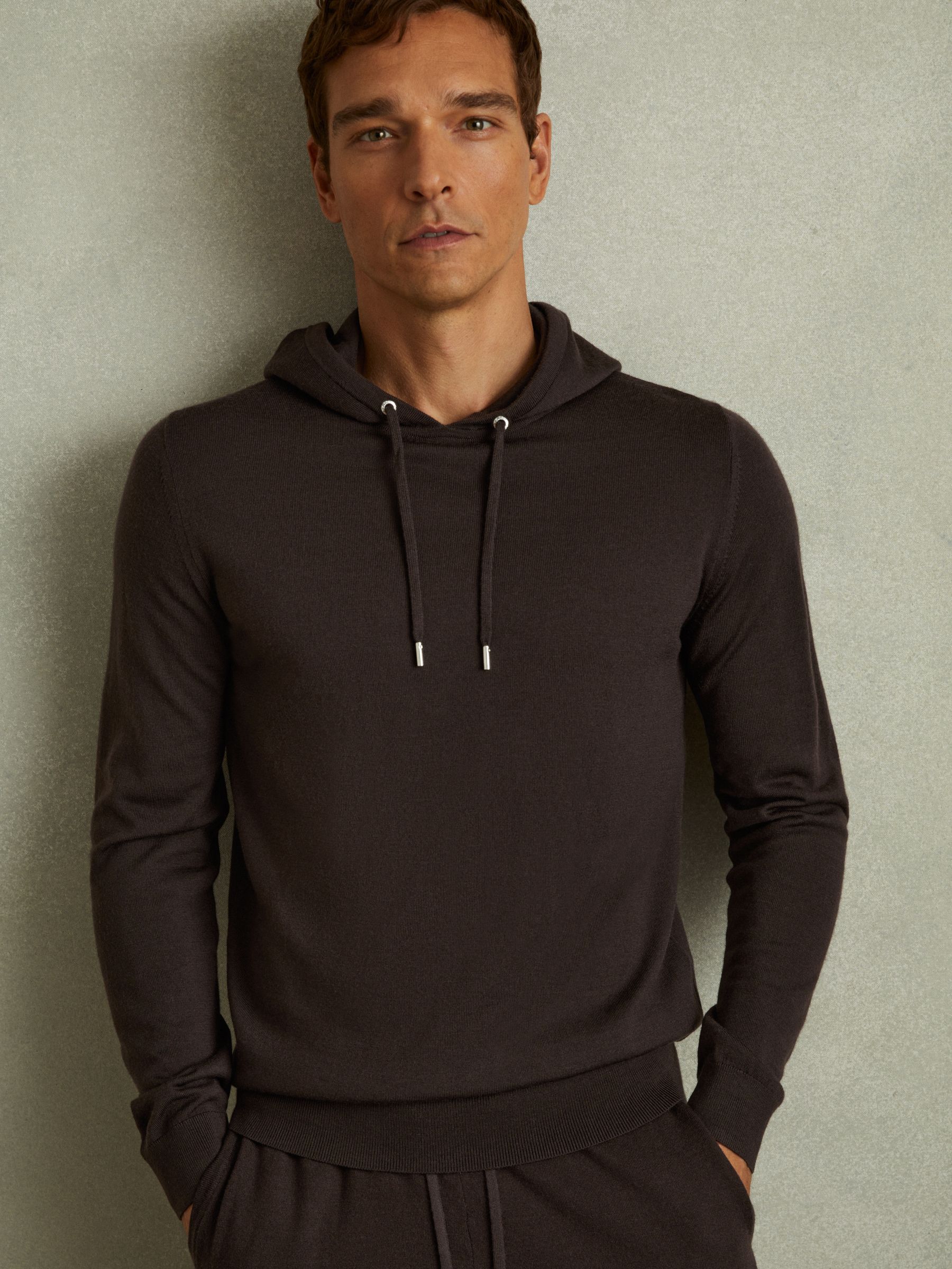 Merino Wool Drawstring Hoodie in Coco Brown - Image 1 of 5
