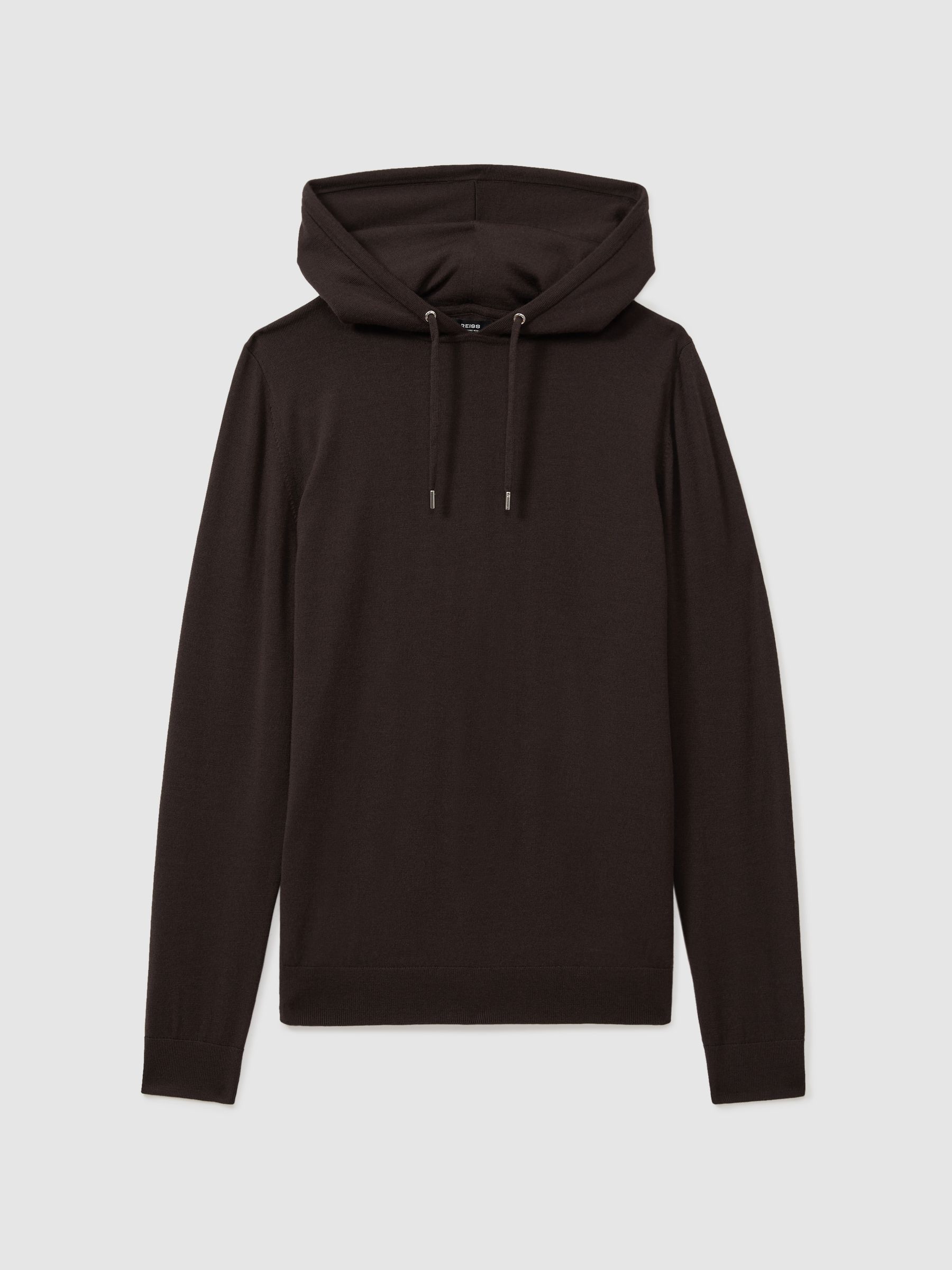 Reiss Merino Wool Drawstring Hoodie in Coco Brown | REISS