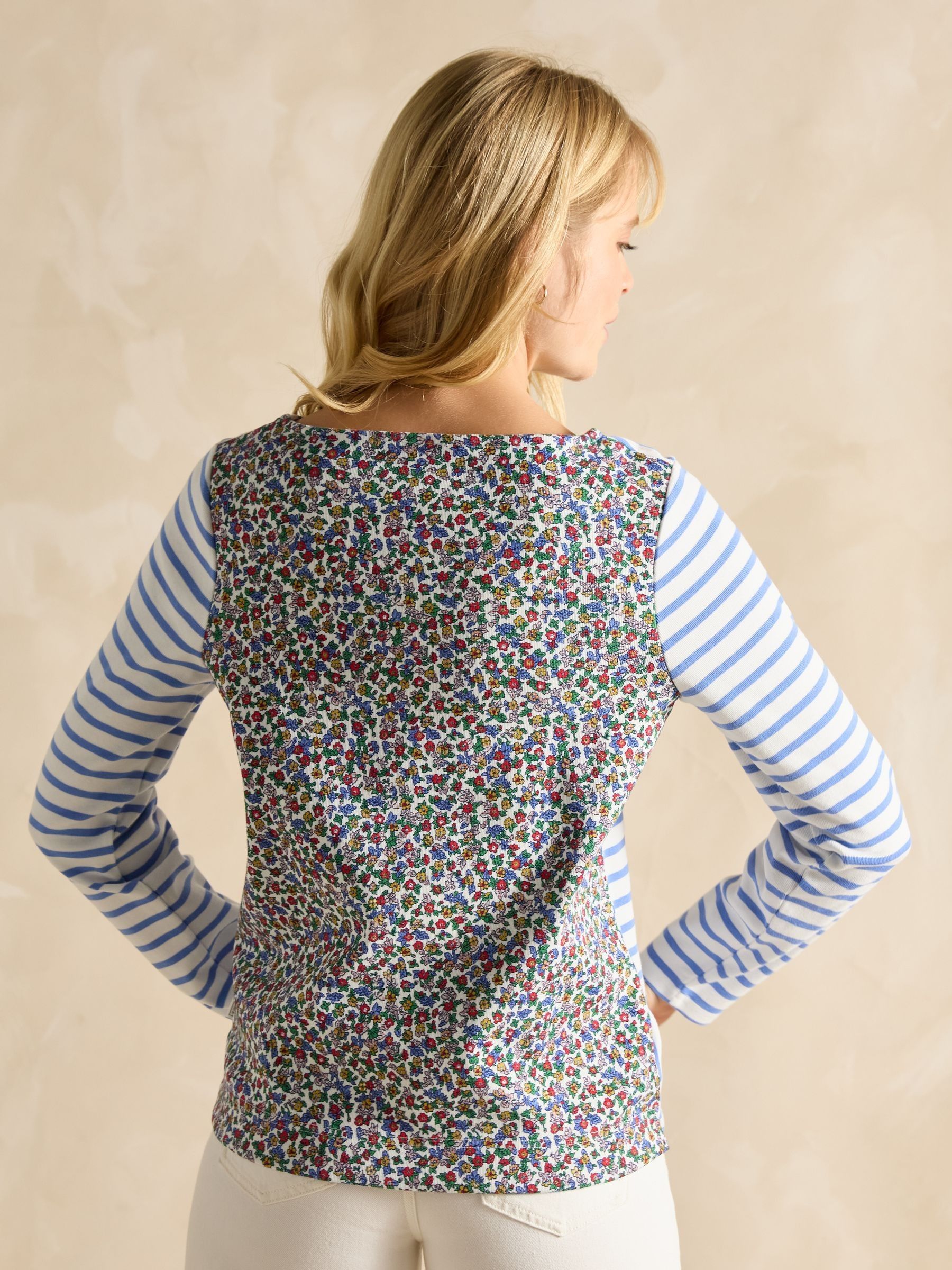 Harbour Ditsy Blue & White Boat Neck Printed Top | Joules