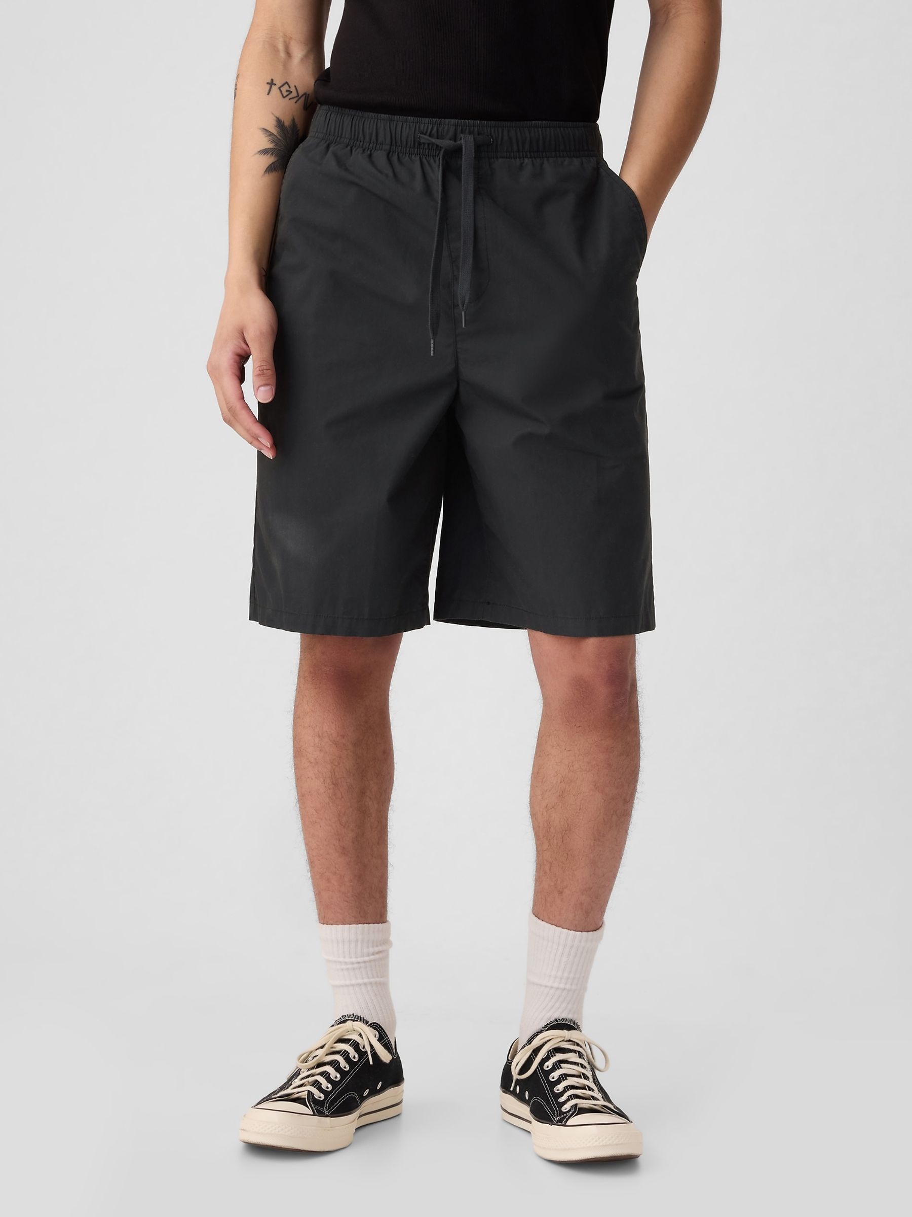 Black Poplin Easy Pull On Shorts - Image 1 of 5