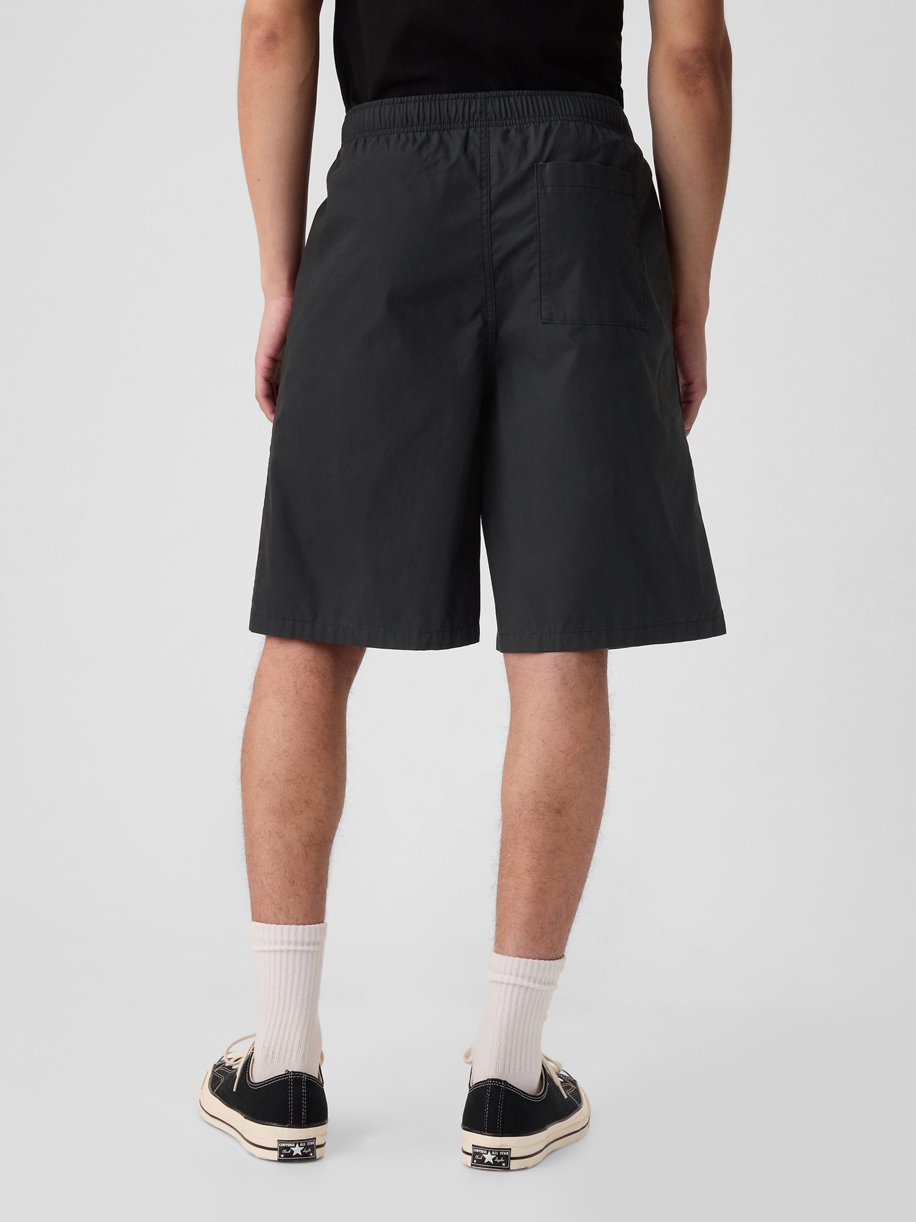 Black Poplin Easy Pull On Shorts - Image 2 of 5