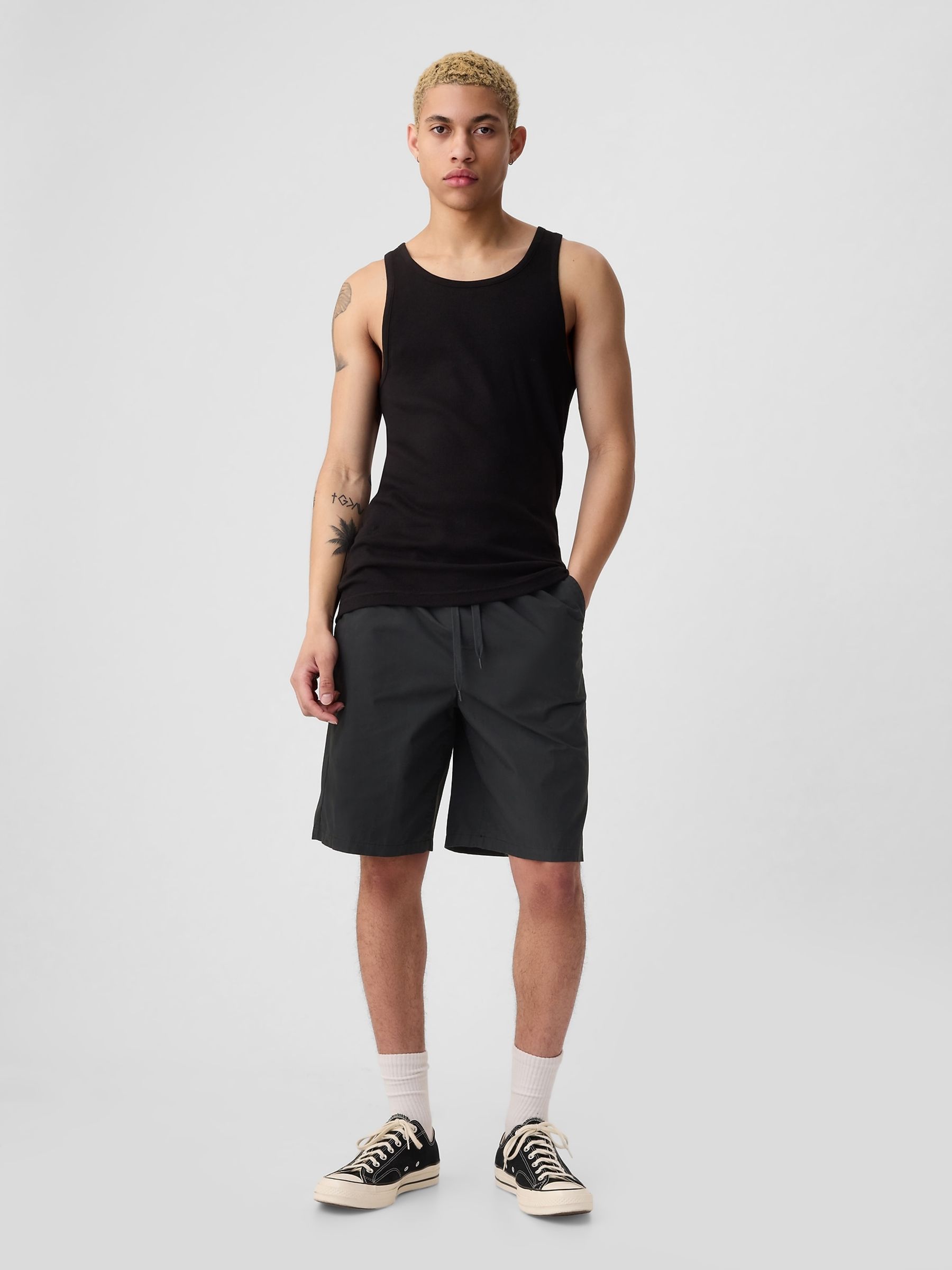 Black Poplin Easy Pull On Shorts - Image 4 of 5