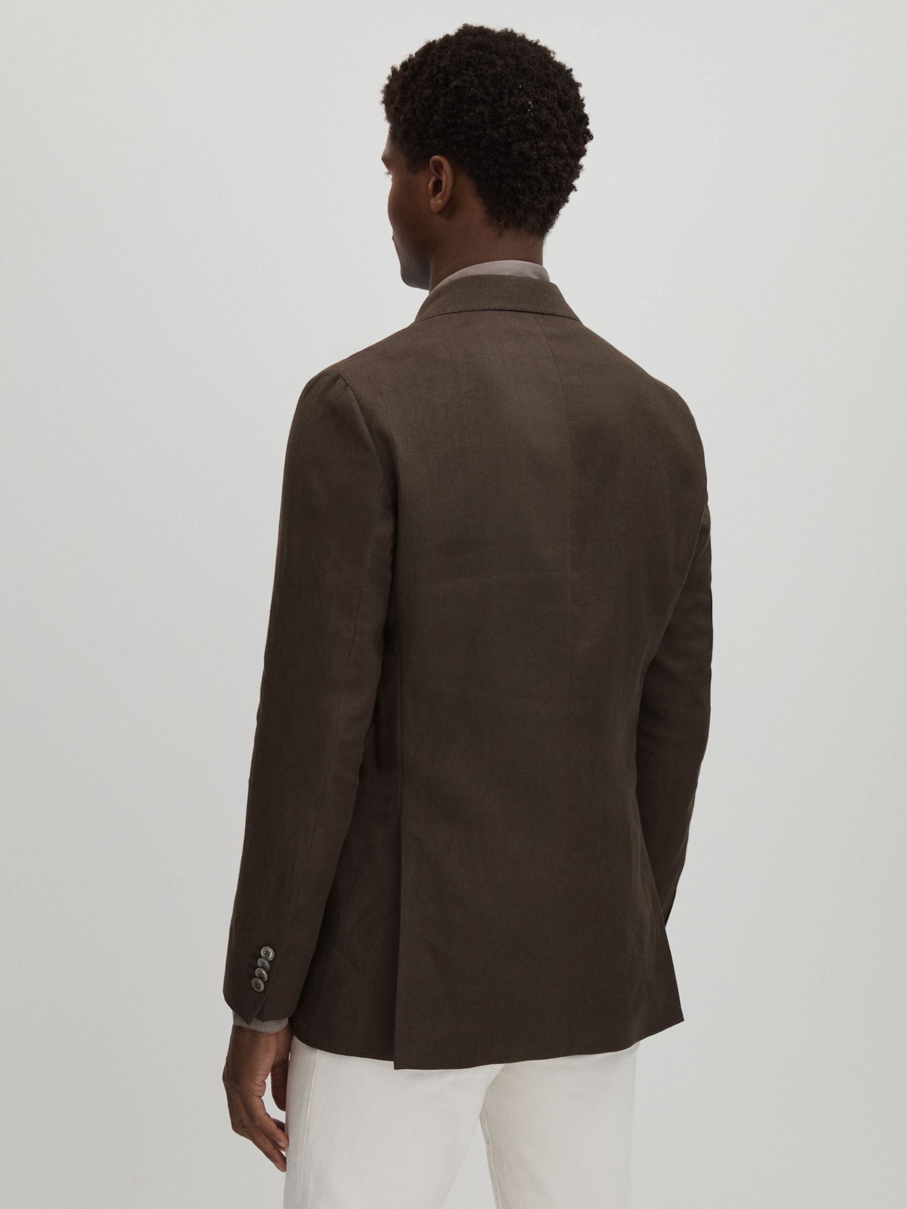 Oscar Jacobson Linen Double Breasted Blazer in Brown - Image 5 of 7